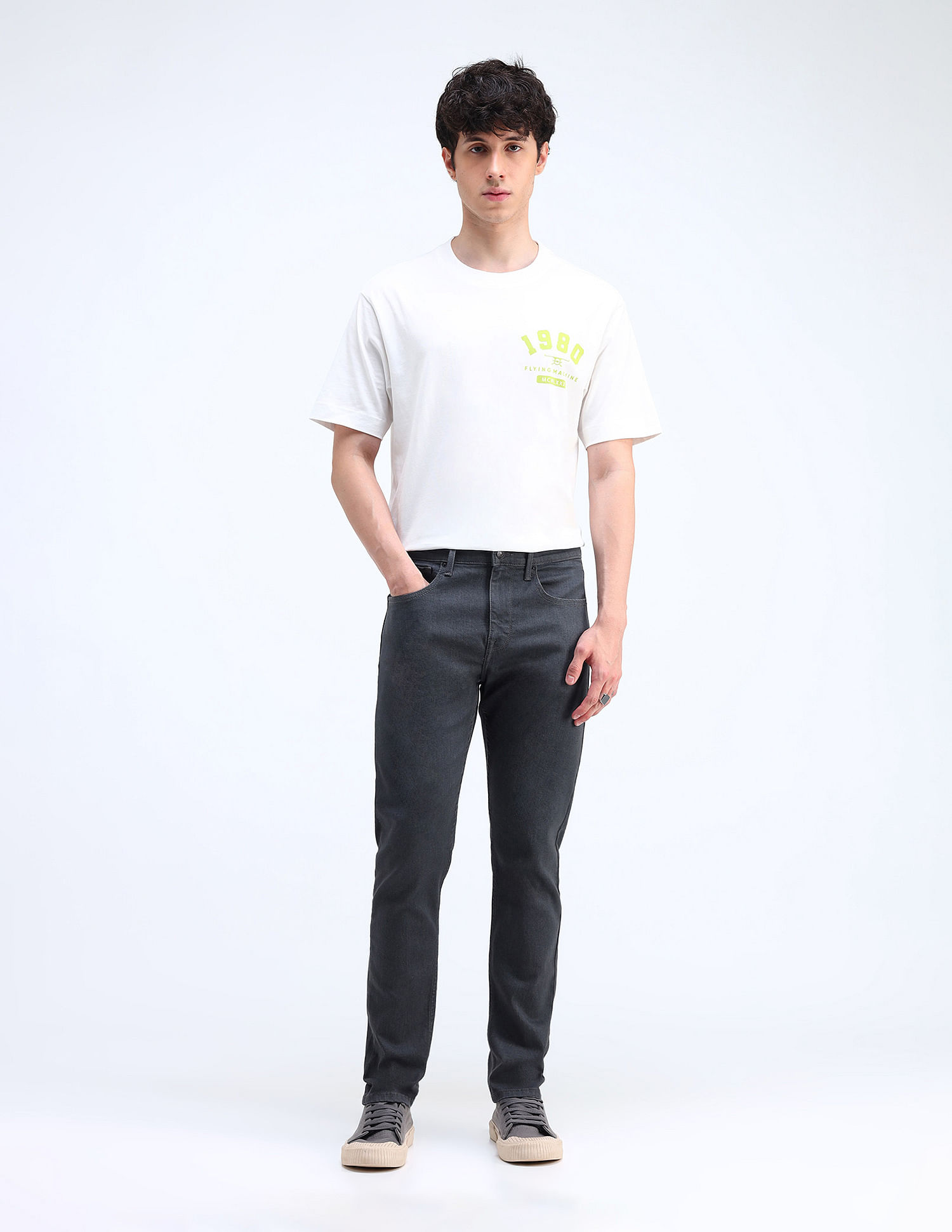 Flying Machine Slash Slim Tapered Fit Jeans