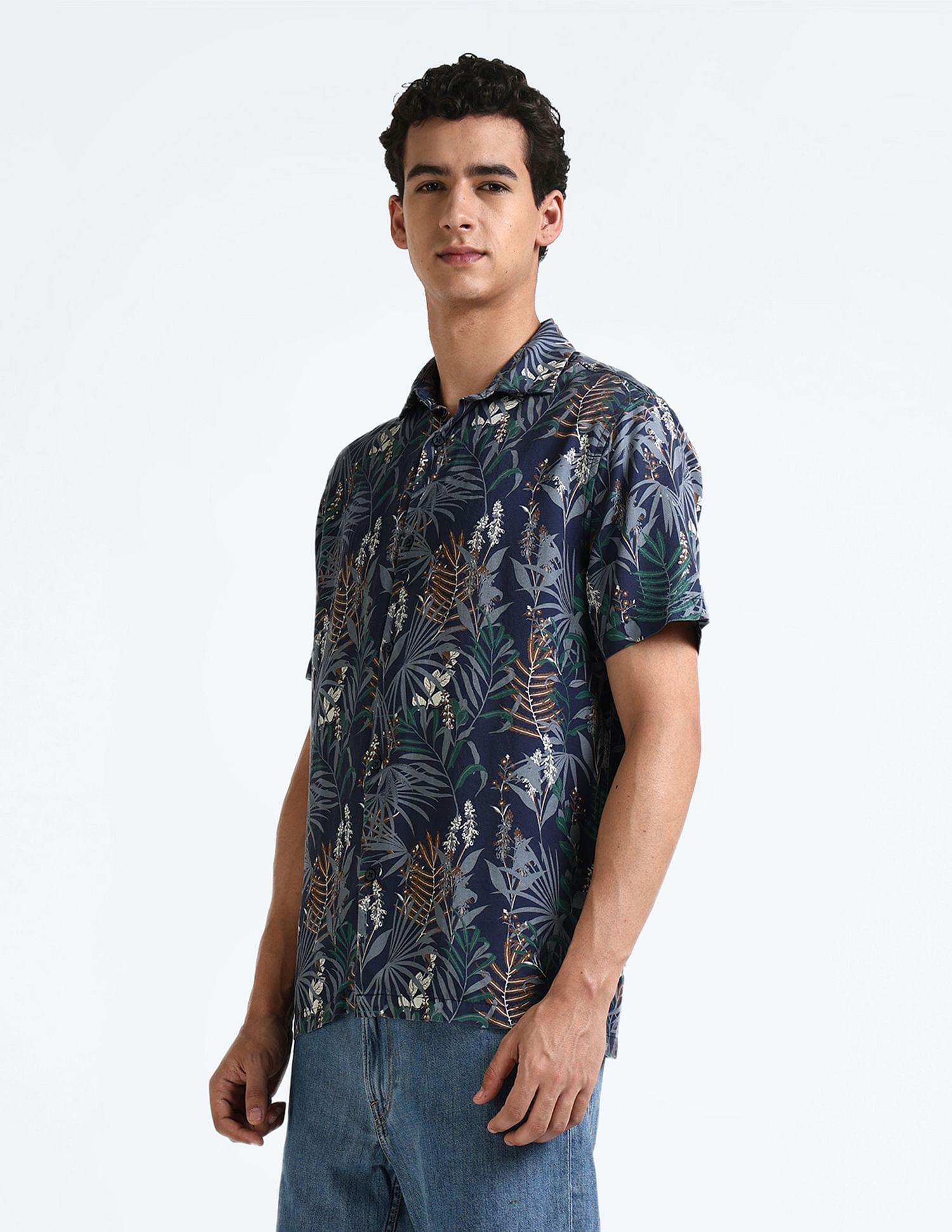 Flying Machine Floral Print Lyocell Shirt