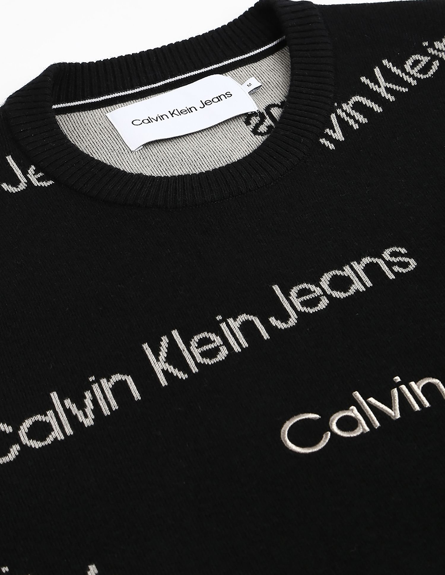 Calvin Klein Men Black All Over Institutional Logo Sweater