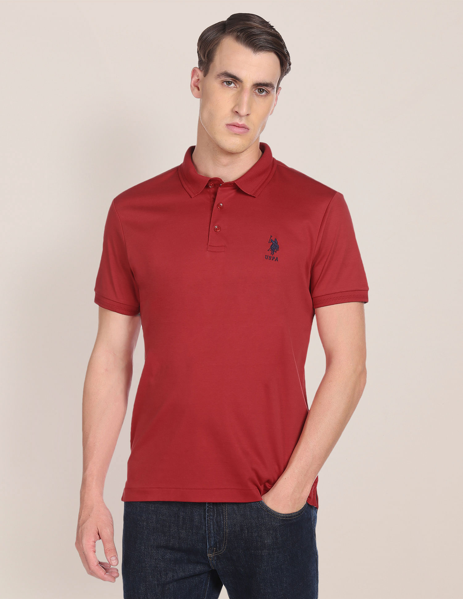 U.S. Polo Assn. Solid Ribbed Collar Pure Cotton Polo Shirt
