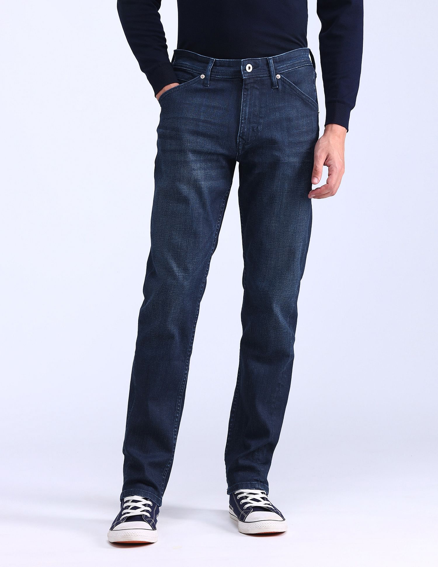 Flying Machine Slash Slim Tapered Fit Jeans