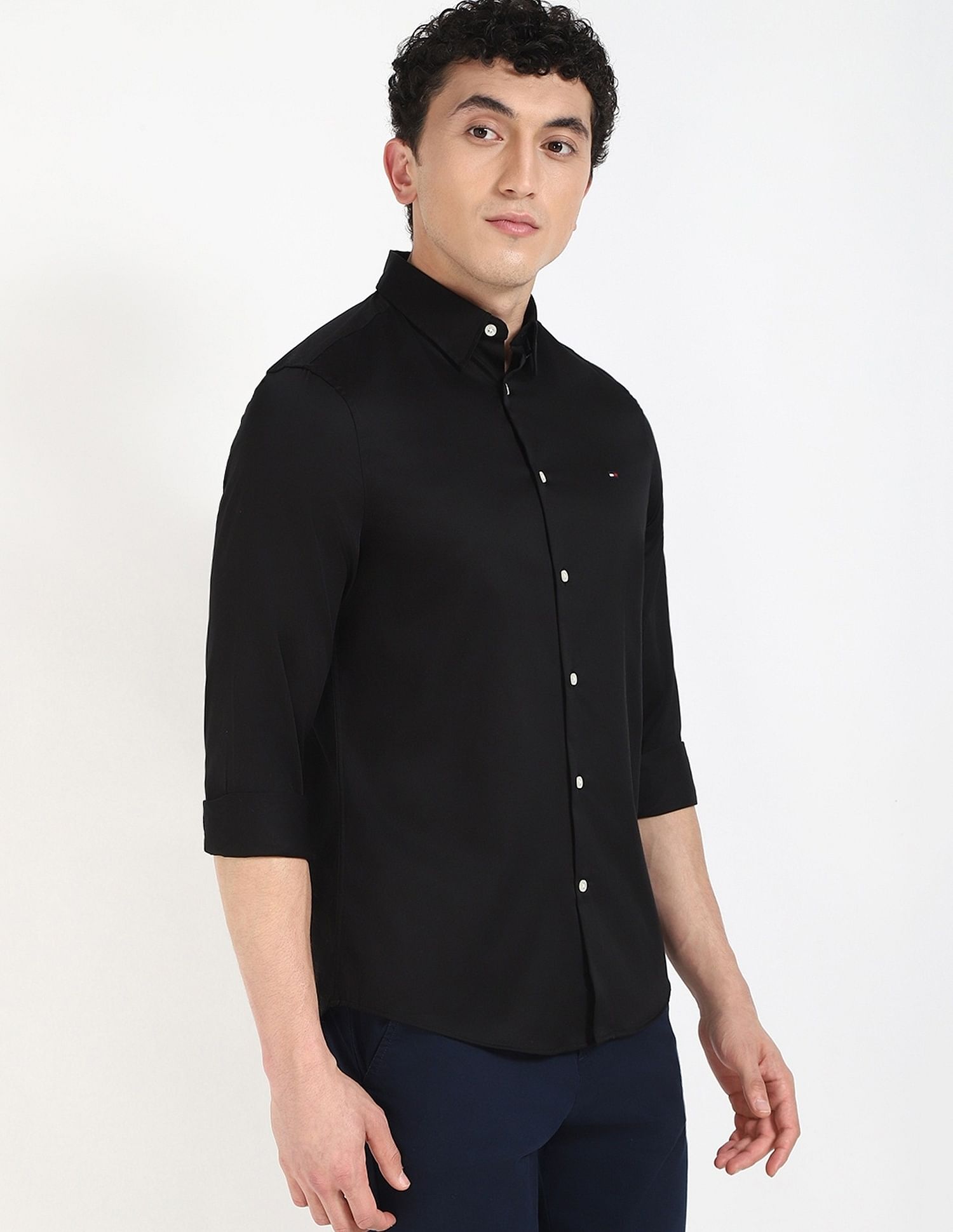 Tommy Hilfiger Solid Slim-Fit Satin Woven Shirt
