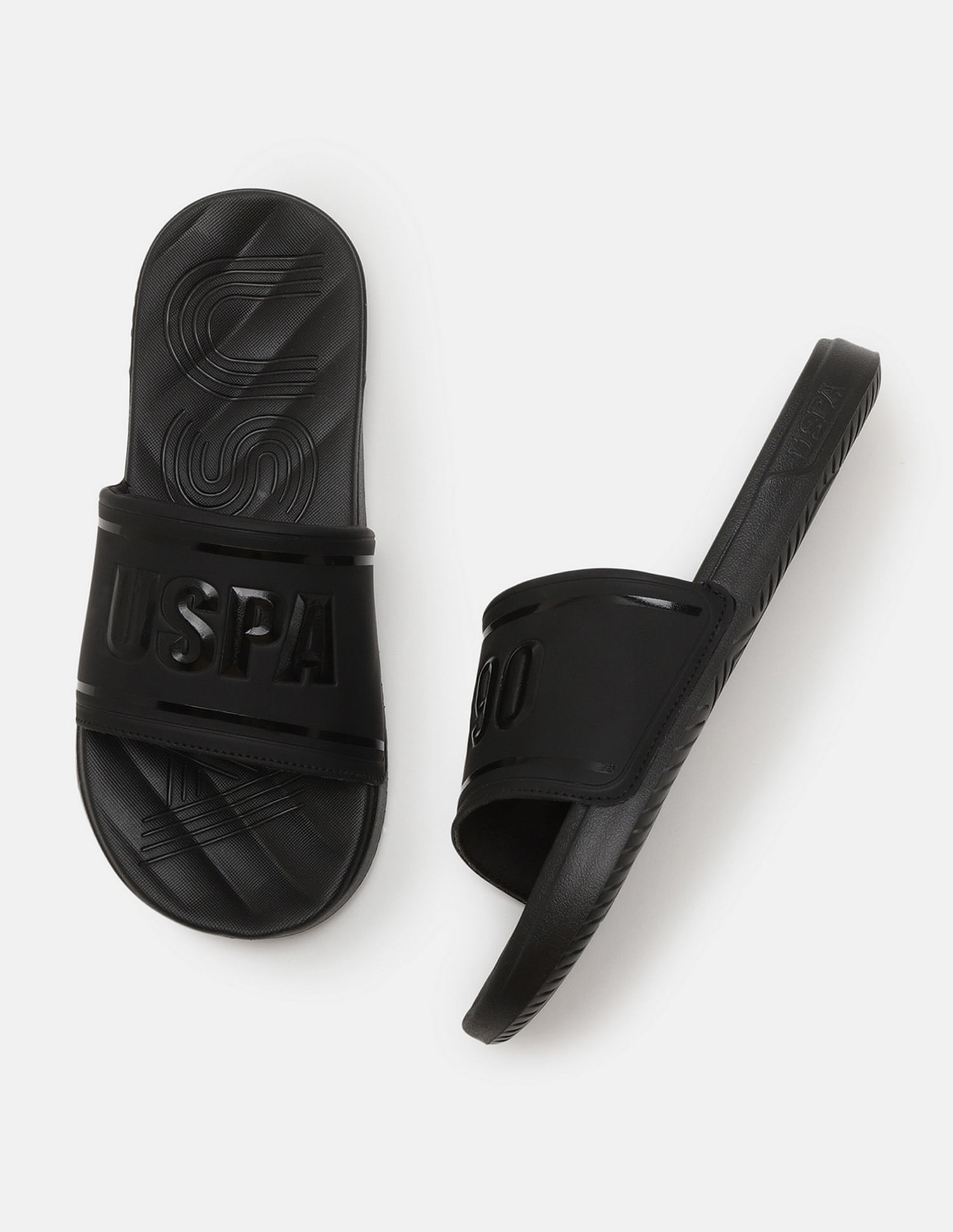 U.S. Polo Assn. Men Brand Embossed Deja Blk Slippers