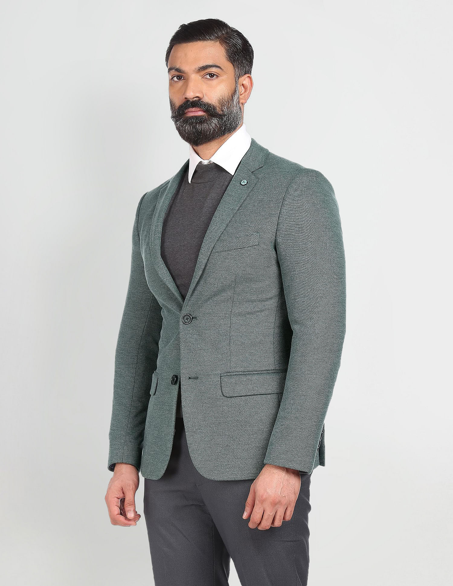 Arrow Men Olive Grey Single Breasted Patterned Knit Blazer, Green (42)