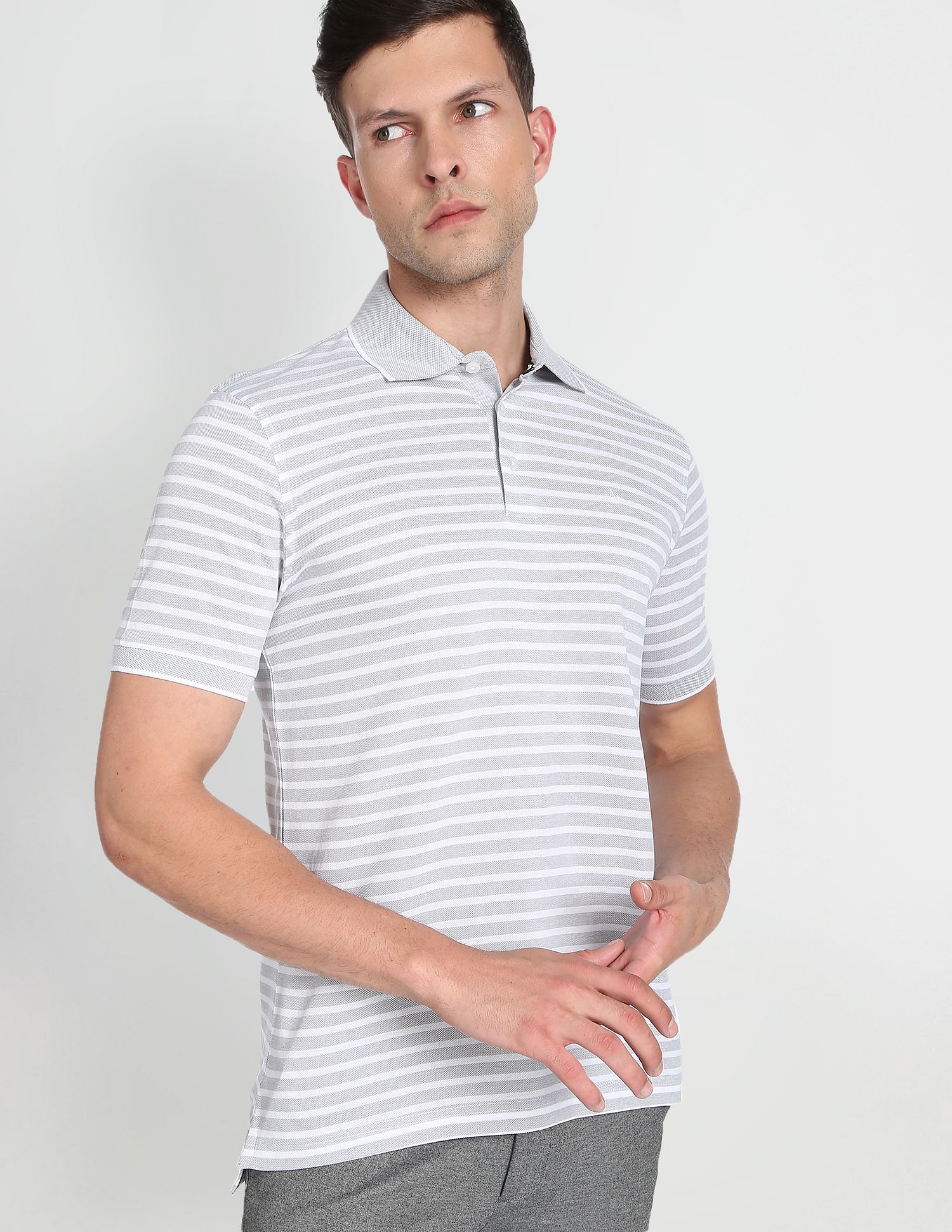 Arrow Horizontal Stripe Pique Polo Shirt