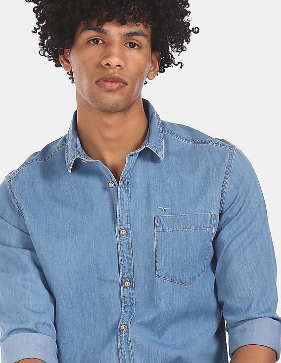 Buy online Blue Stone Washed Denim Shirt from western wear for Women by The  Vanca for ₹909 at 46% off | 2024 Limeroad.com