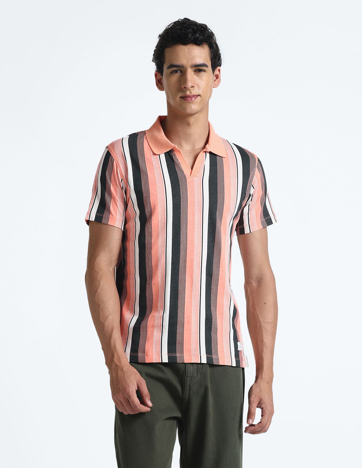 Flying Machine Vertical Stripe Cotton Polo Shirt