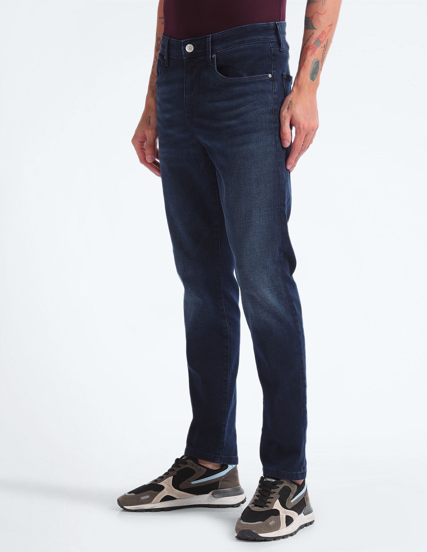 Flying Machine Mid Rise Slash Slim Tapered Jeans