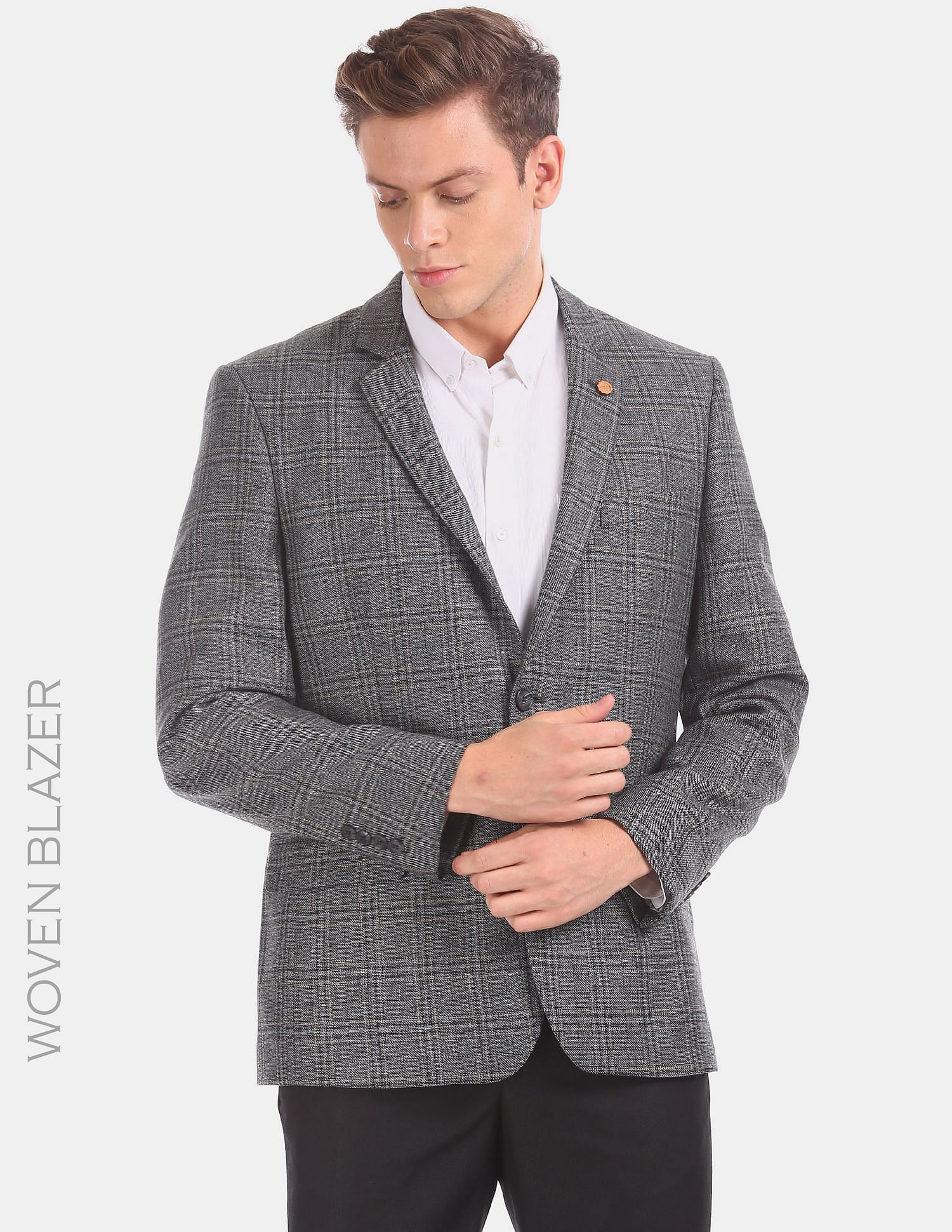 Men's Tailored Check Blazer, Grey