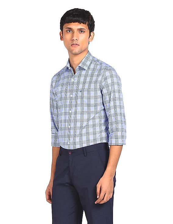 Louis Philippe Formal Shirts, Men Blue Classic Fit Check Full