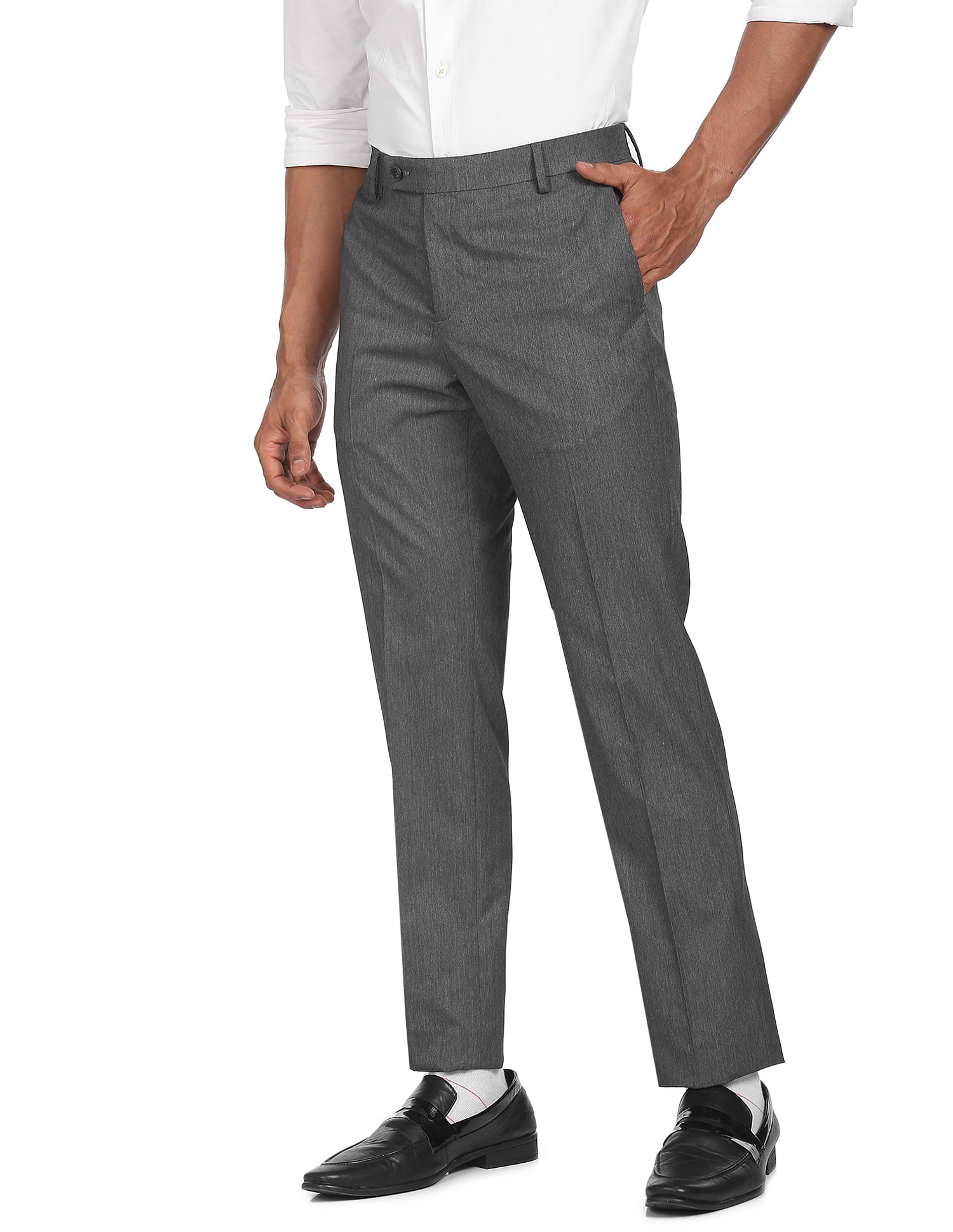 Buy Arrow Newyork Flat Front Textured Formal Trousers - NNNOW.com