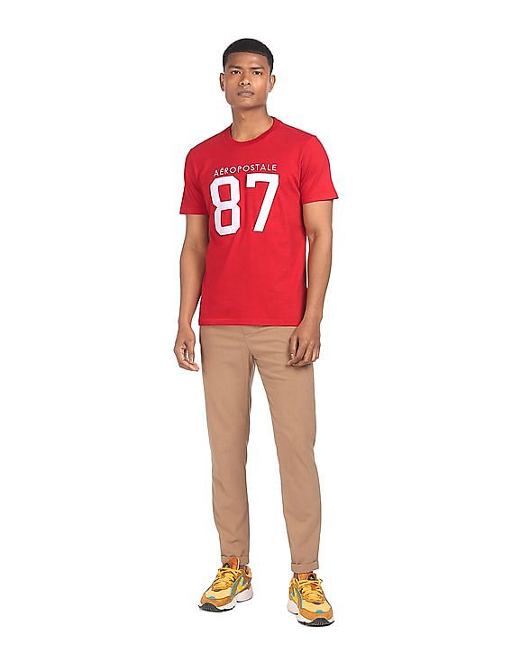 Buy Aeropostale Men Coral Red Crew Neck Brand Print T-Shirt - NNNOW.com