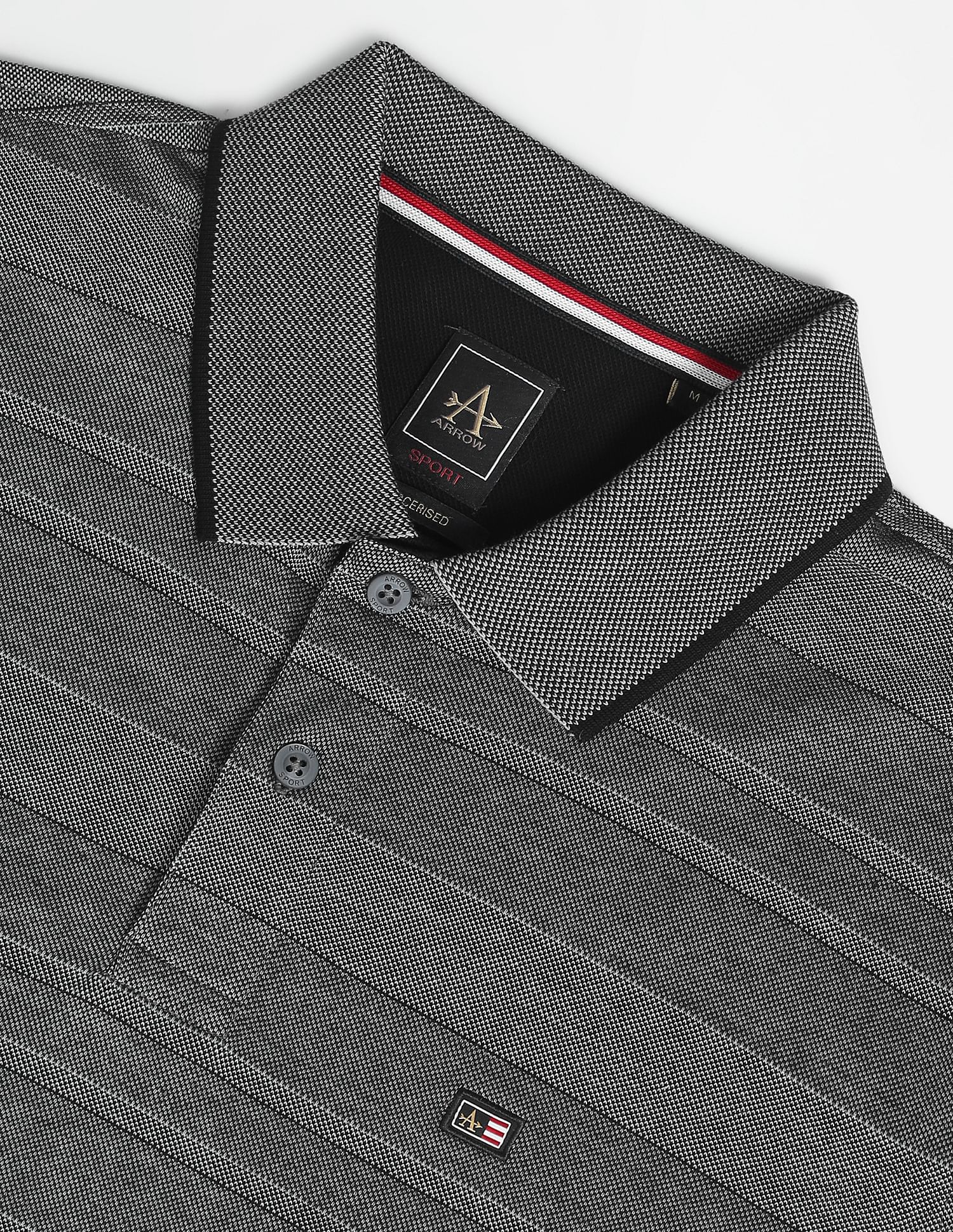 Arrow Sports Ribbed Collar Horizontal Stripe Polo Shirt