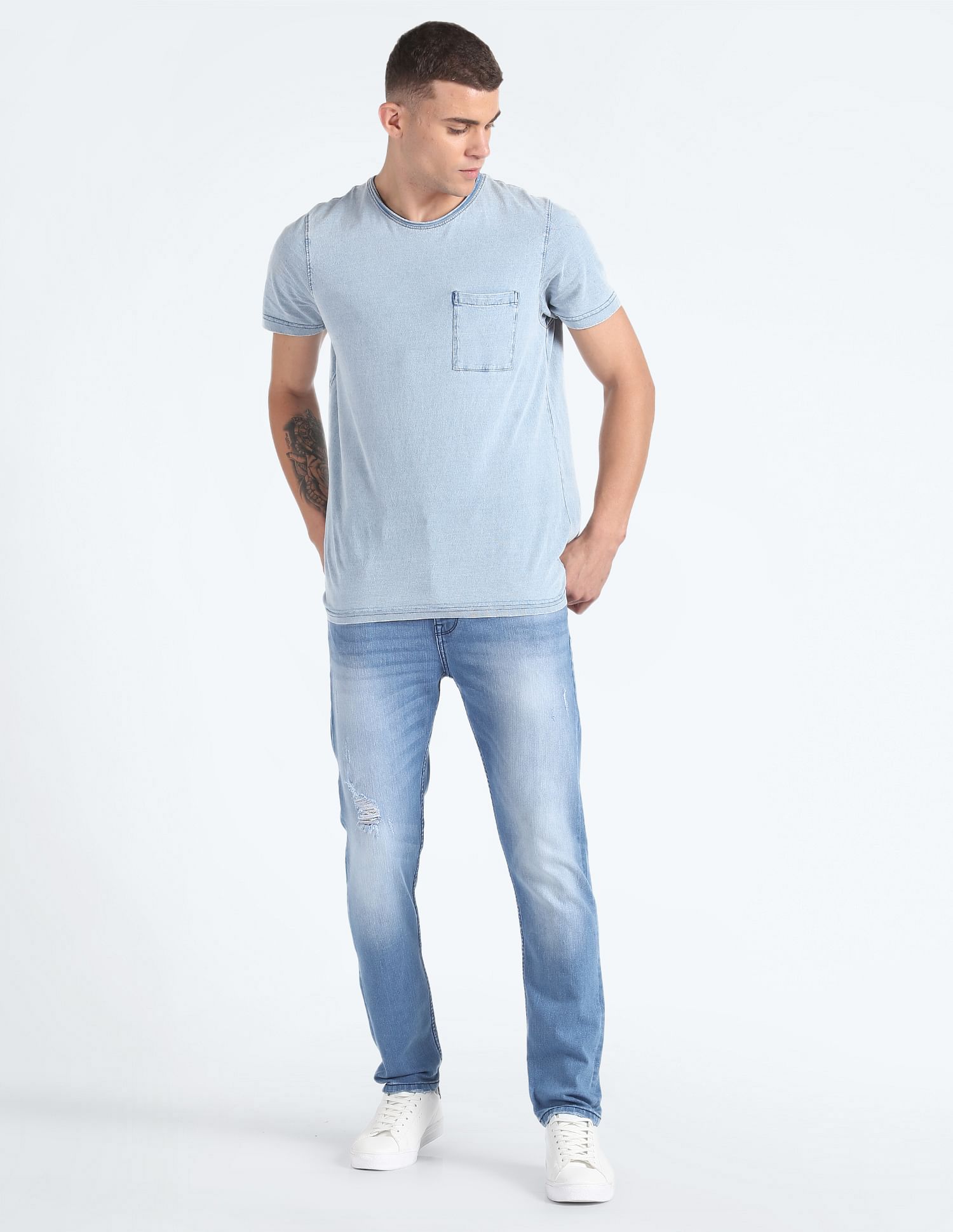 Flying Machine Slash Slim Tapered Distressed Jeans