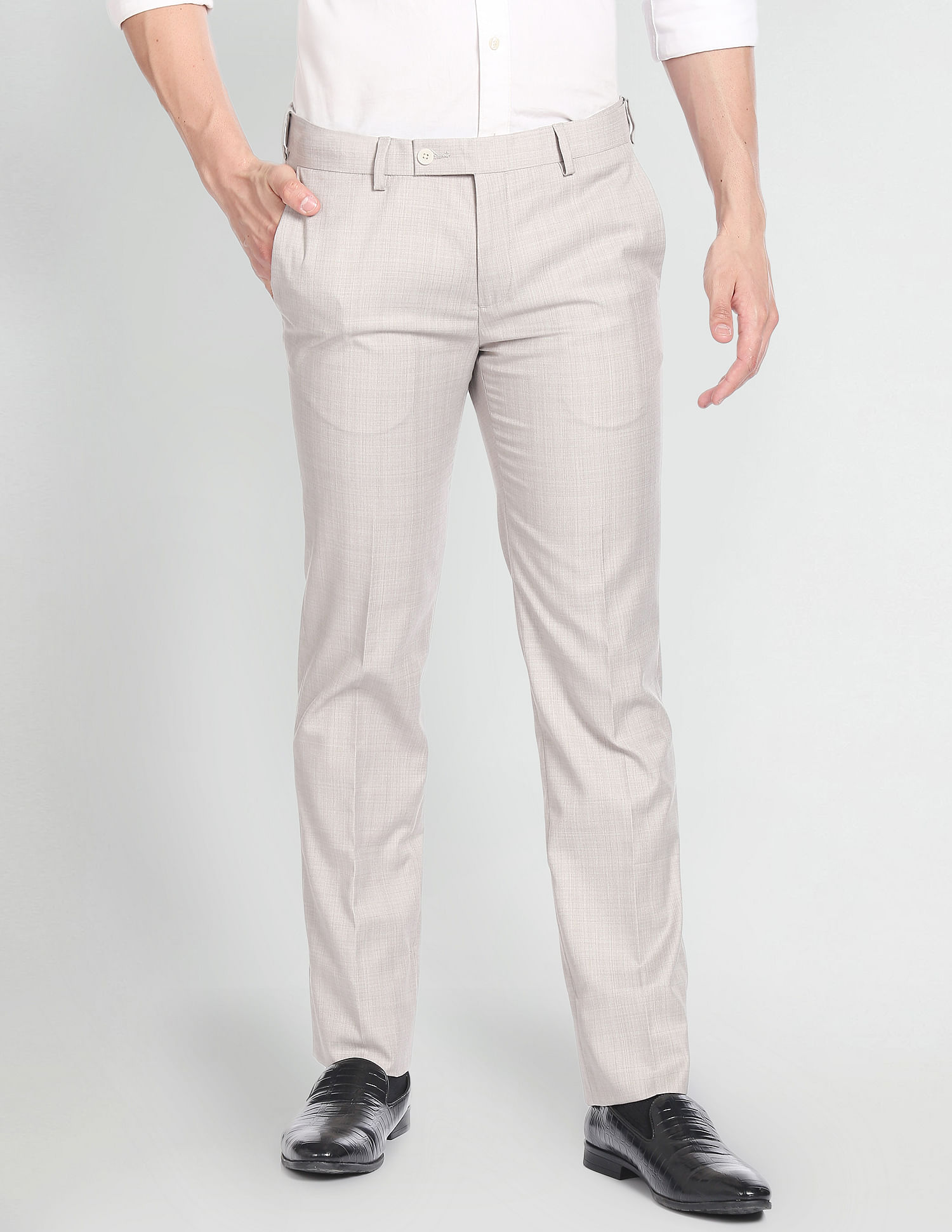 Buy Arrow Dobby Weave Hudson Tailored Fit Formal Trousers - NNNOW.com