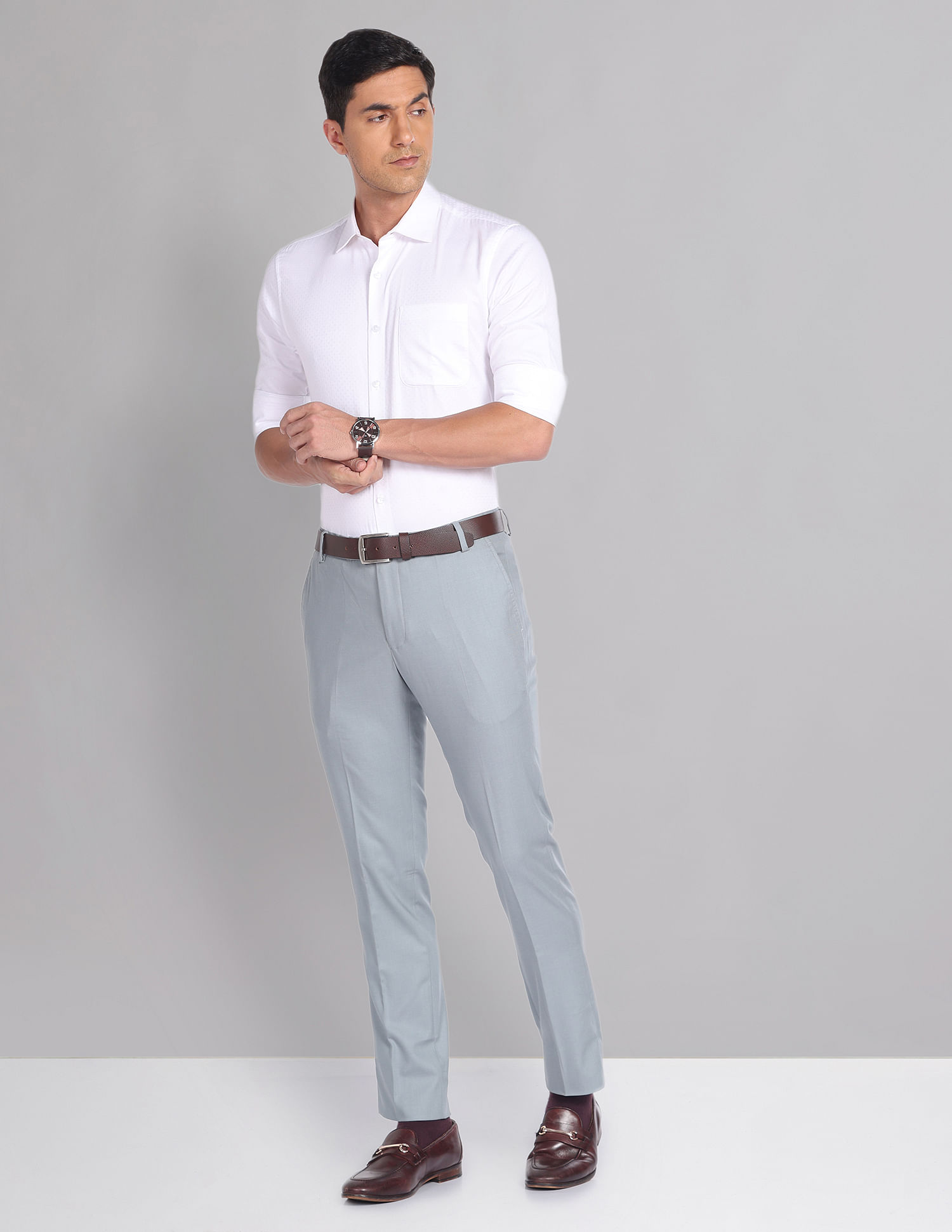 Buy AD by Arvind Slim Fit Solid Formal Trousers - NNNOW.com