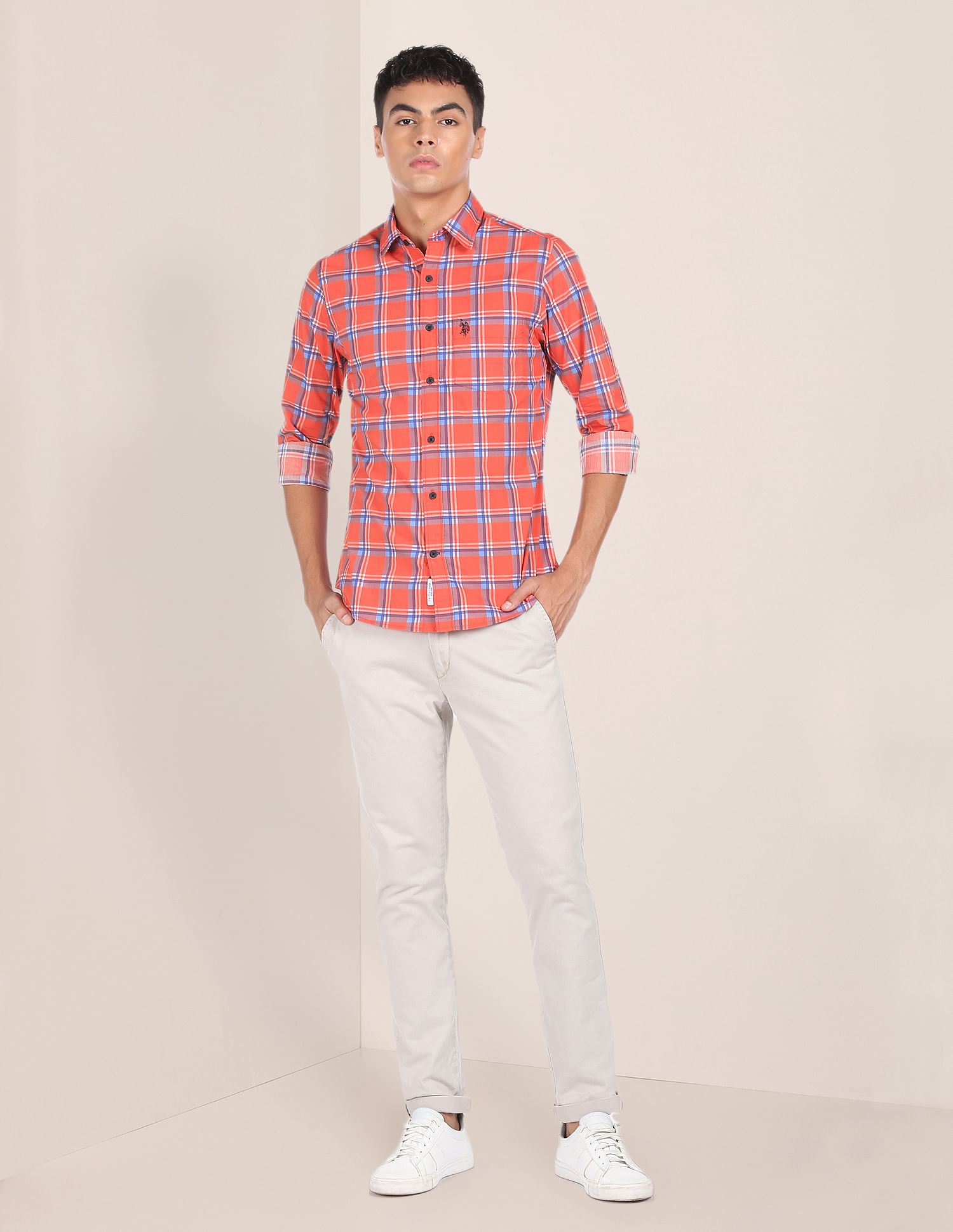 U.S. Polo Assn. Spread Collar Cotton Check Casual Shirt