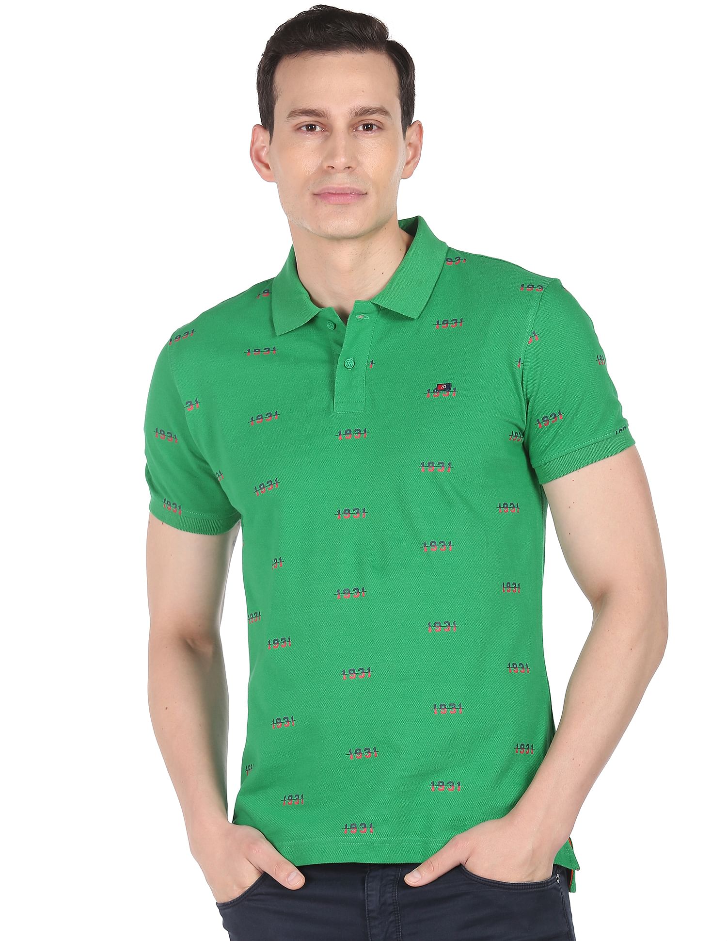 AD by Arvind Typography Print Cotton Polo Shirt
