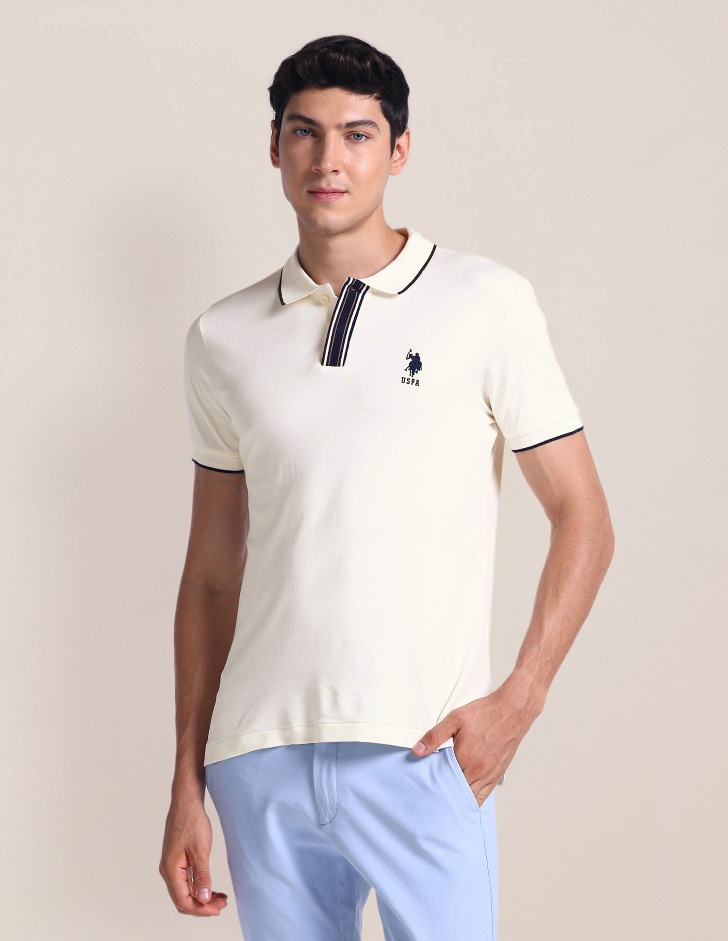 U.S. Polo Assn. Stripe Placket Slim Polo Shirt