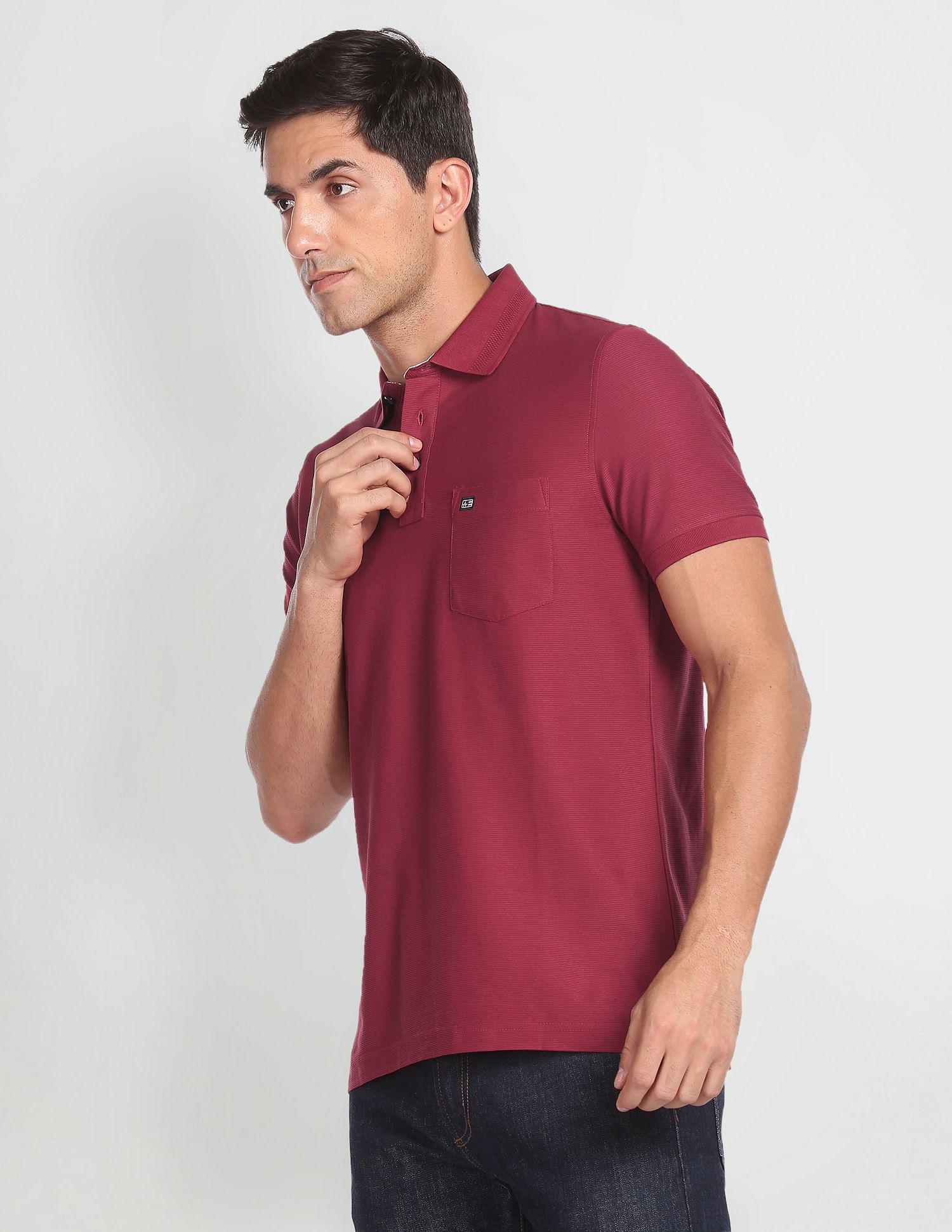 Arrow Sports Patterned Collar Textured Polo Shirt