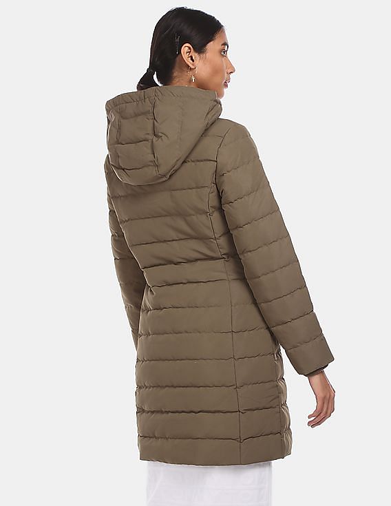 Buy Tommy Hilfiger Women Olive Detachable Hood Longline Jacket