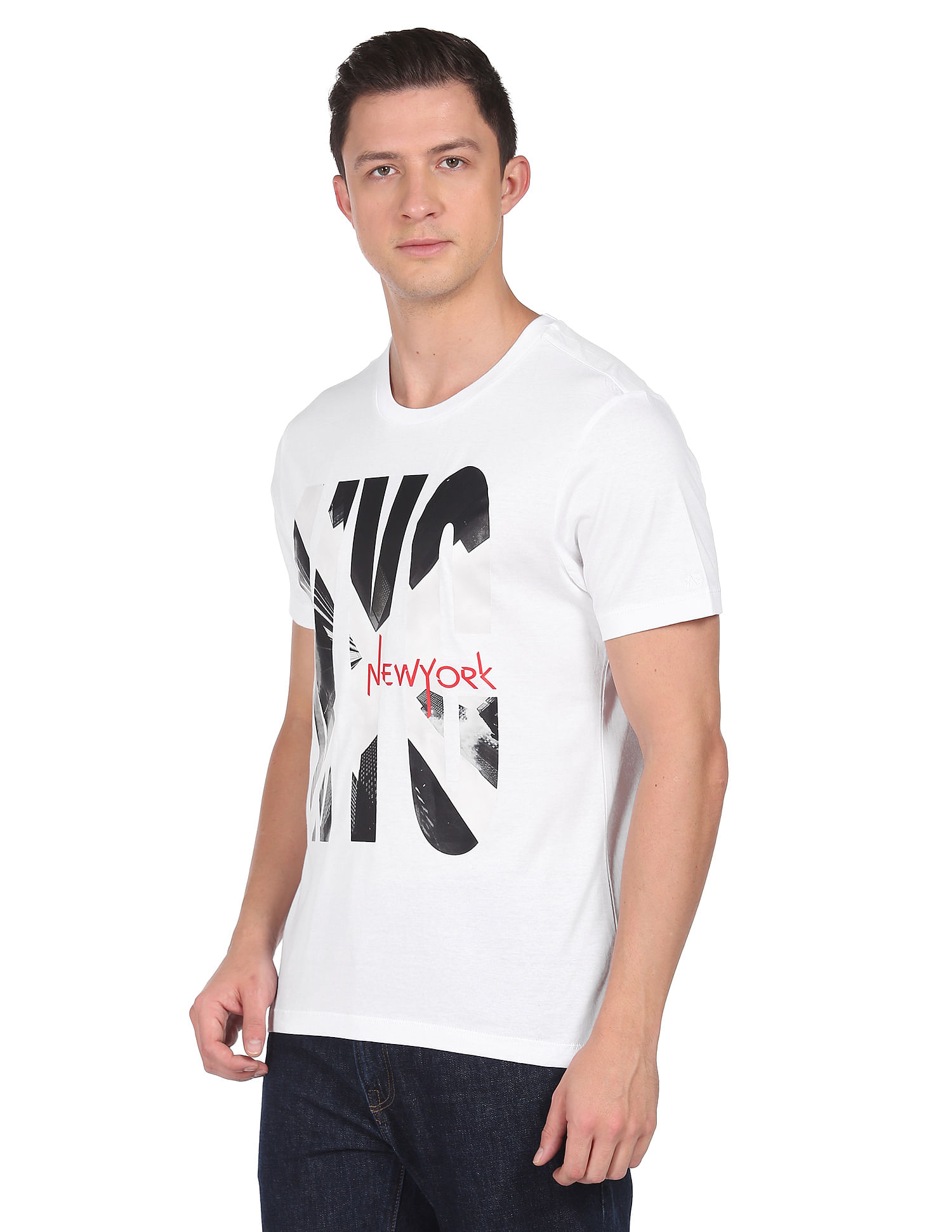 Buy Arrow Newyork Men White Brand Print Cotton T-Shirt - NNNOW.com