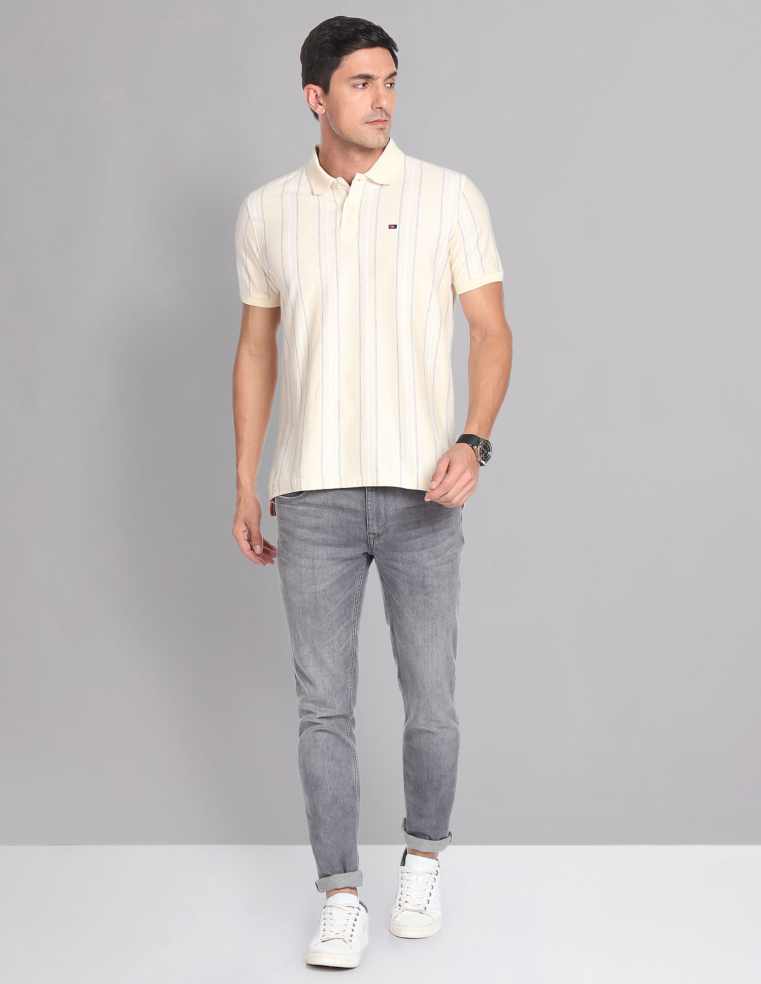 AD by Arvind Vertical Stripe COOL-IT Real Deal Polo Shirt