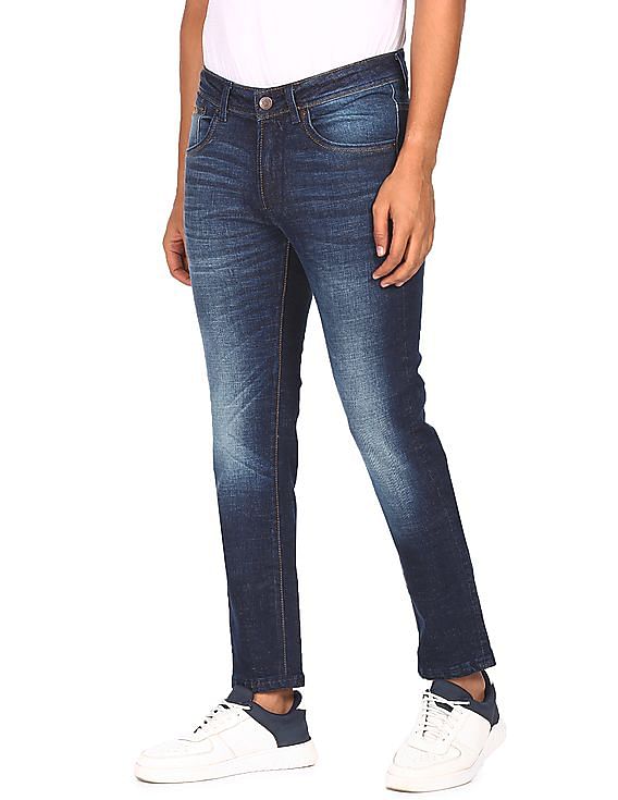 Aeropostale Men Dark Blue Skinny Fit Stone Wash Jeans