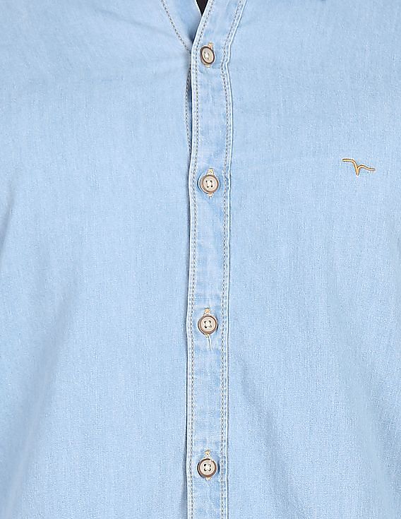 Flying Machine Spread Collar Washed Denim Shirt