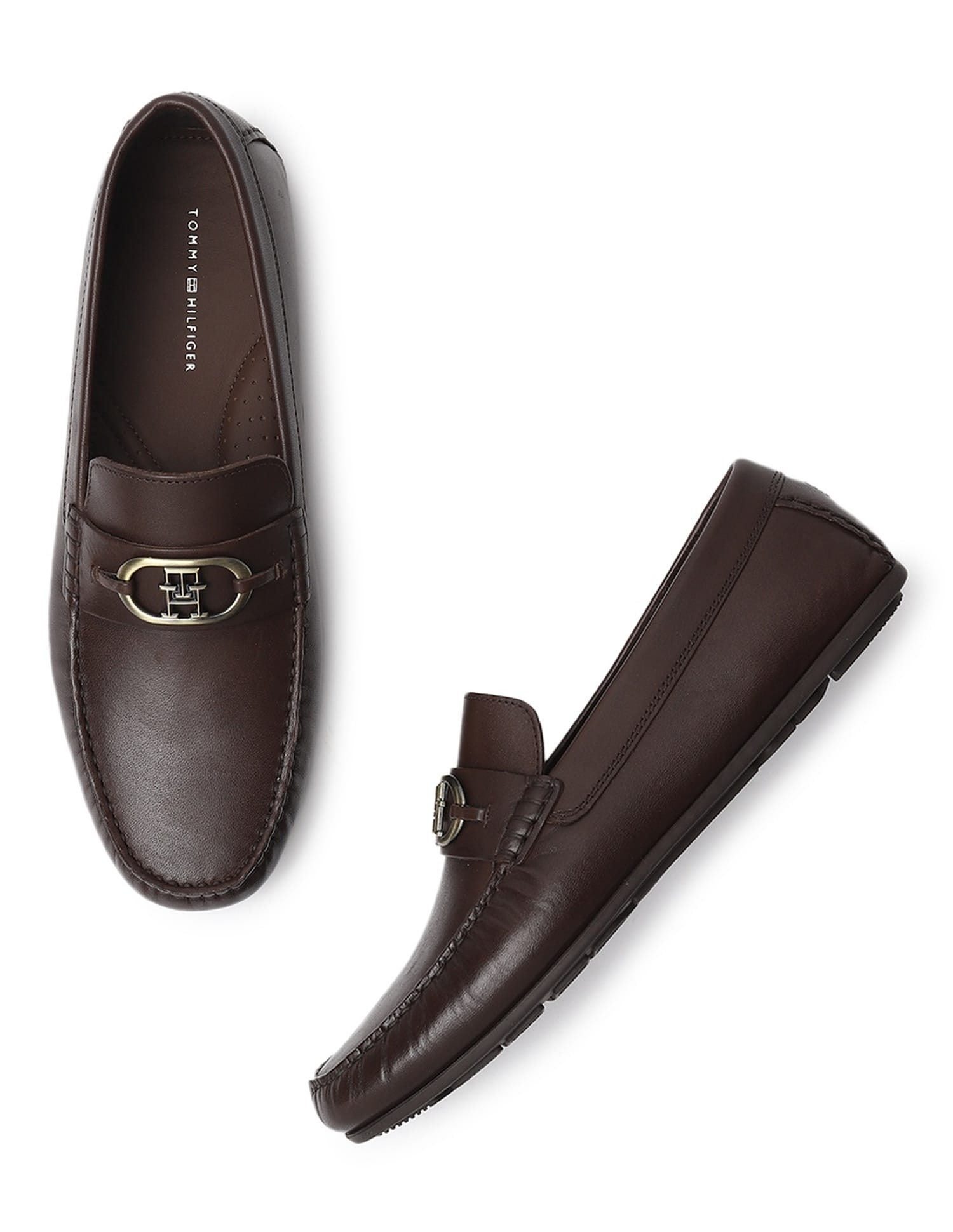 Buy Tommy Hilfiger Solid Brown Leather Loafers - NNNOW.com Buy Tommy Hilfiger Solid Brown Leather Loafers - NNNOW.com