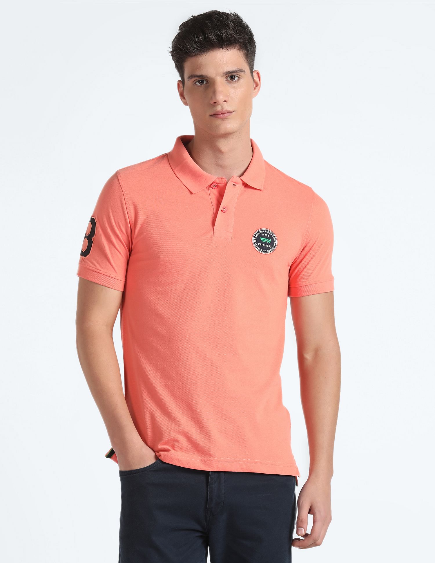 Flying Machine Appliqued Pique Polo Shirt