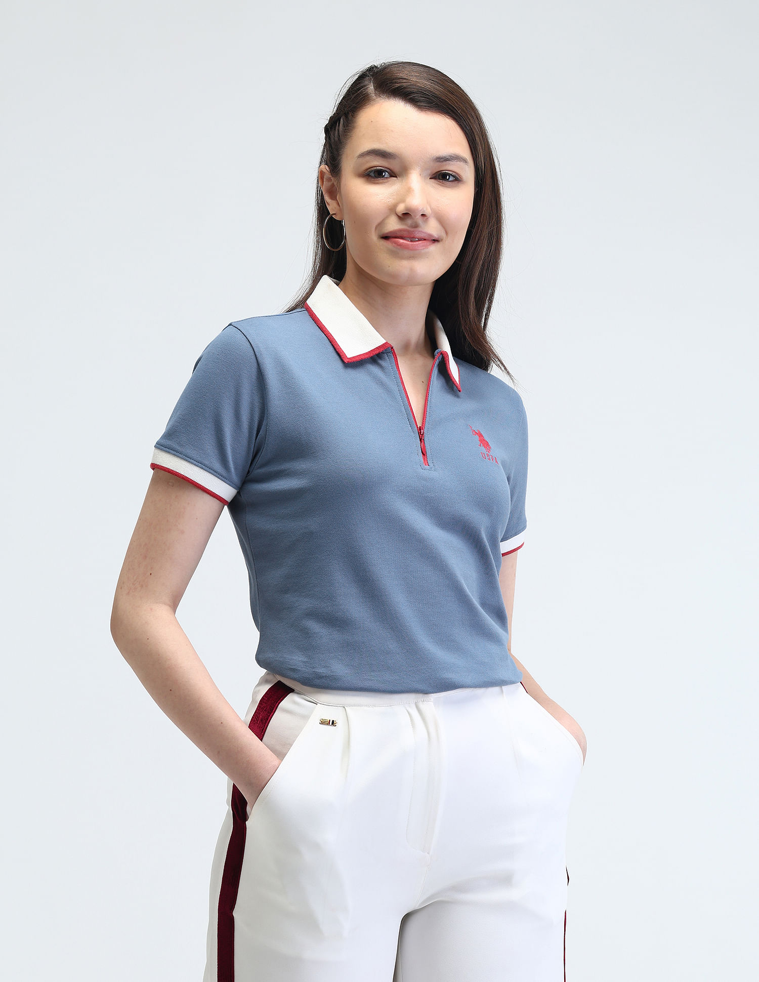 U.S. Polo Assn. Women Contrast Collar Tipped Polo Shirt