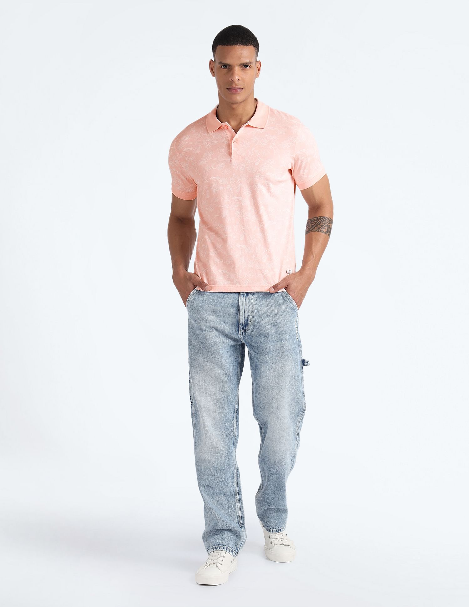 Flying Machine Cotton Floral Polo Shirt