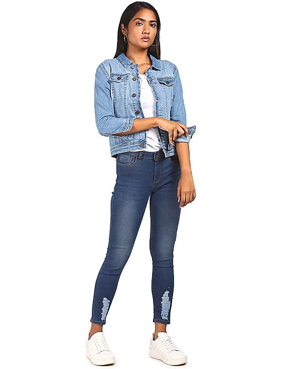 Flying Machine Women Mid Rise Distressed Jeans