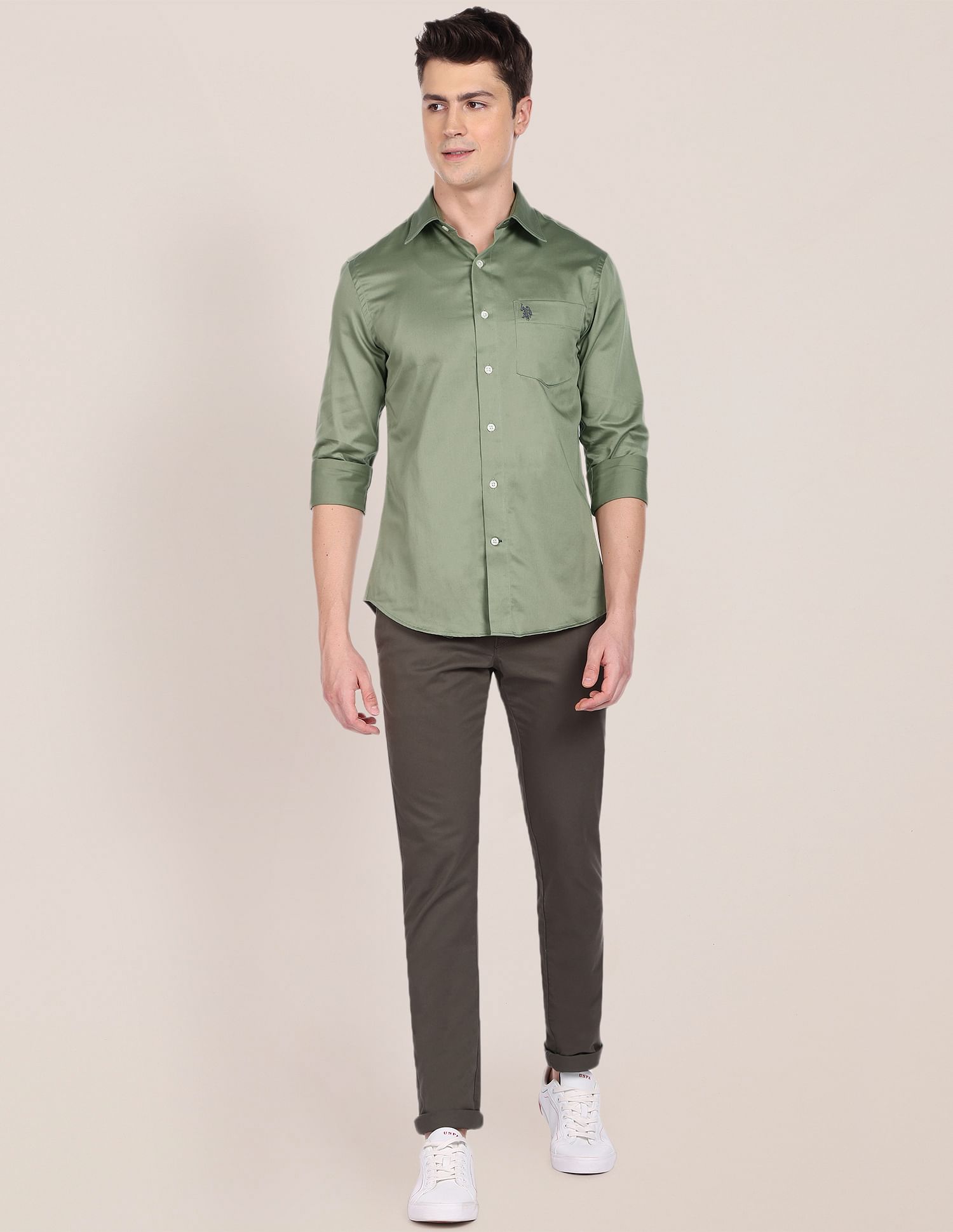 U.S. Polo Assn. Sateen Solid Cotton Casual Shirt