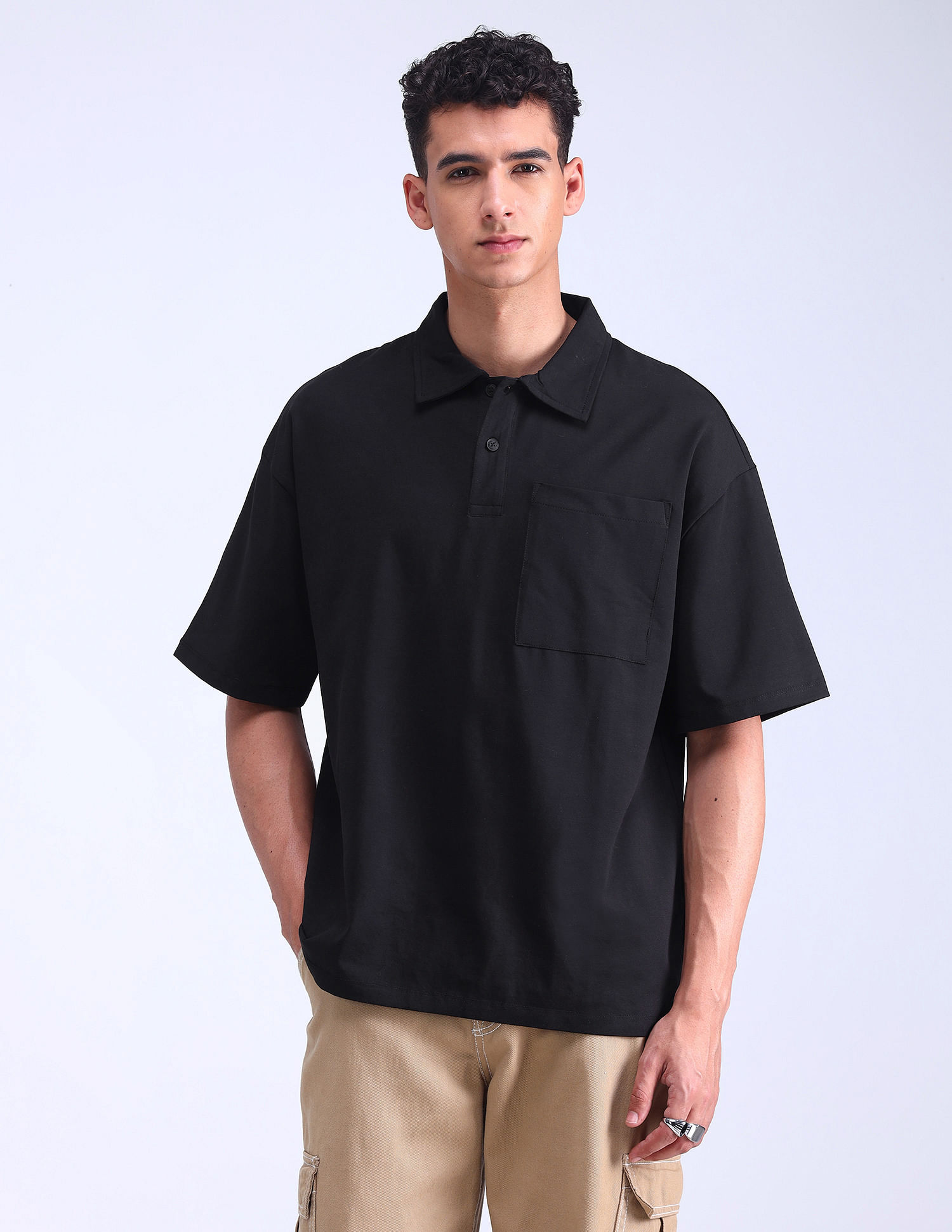 Flying Machine Solid Oversized Fit Polo Shirt