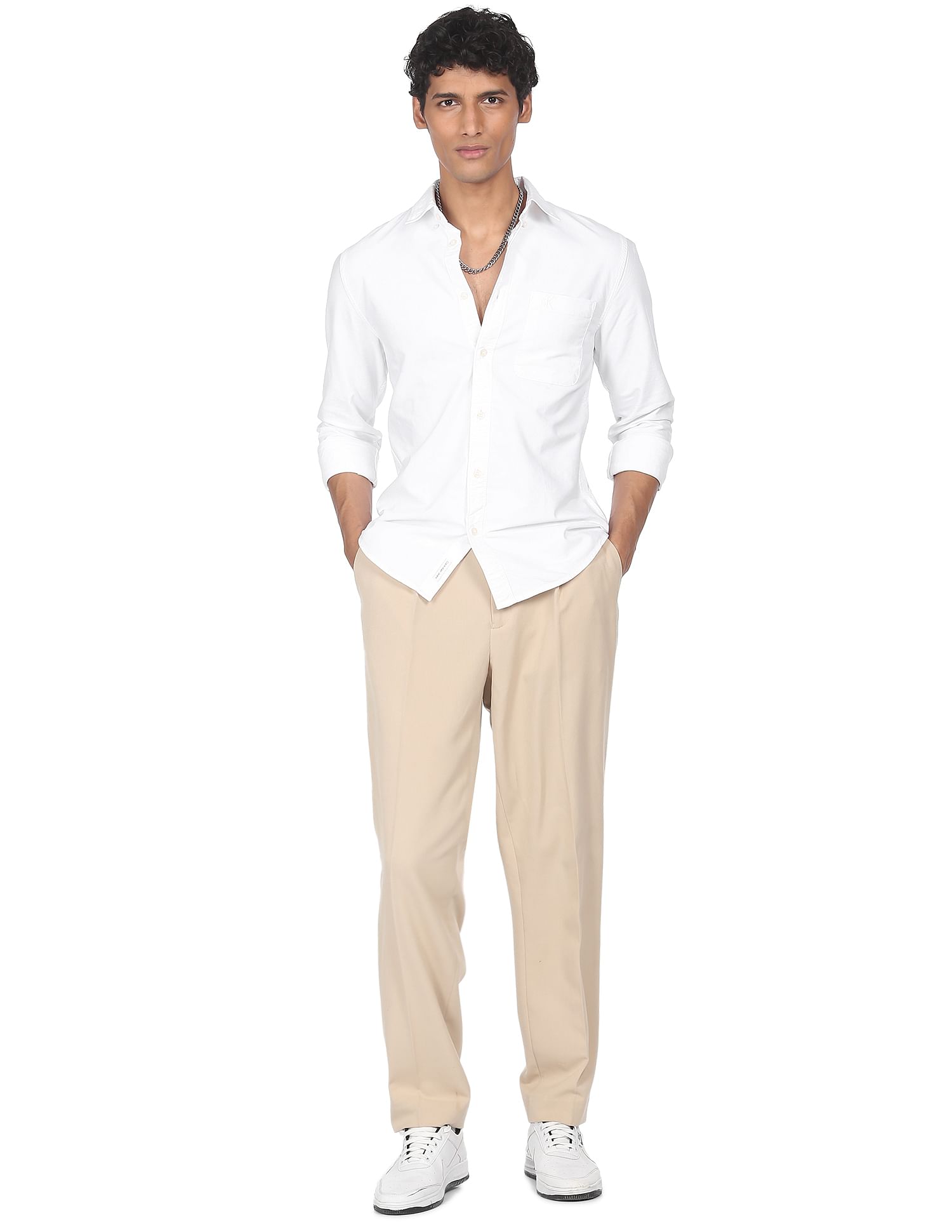 Calvin Klein Men White Pure Cotton Slim Fit Casual Shirt