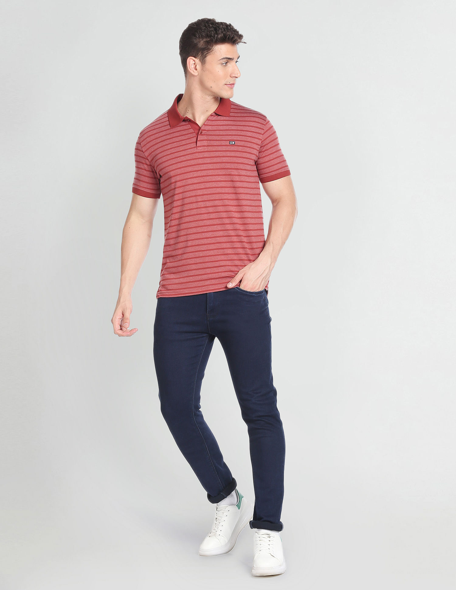 Arrow Sports Horizontal Striped Knitted Polo Shirt