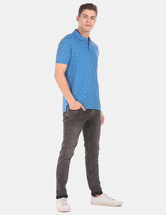 Aeropostale Men Blue Short Sleeve Patterned Weave Pique Polo Shirt