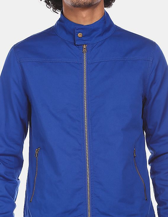 Flying Machine High Neck Zip Up Solid Jacket