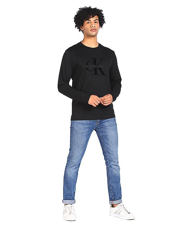 Buy Black Long Sleeve Brand T-Shirt Klein Print Calvin Men