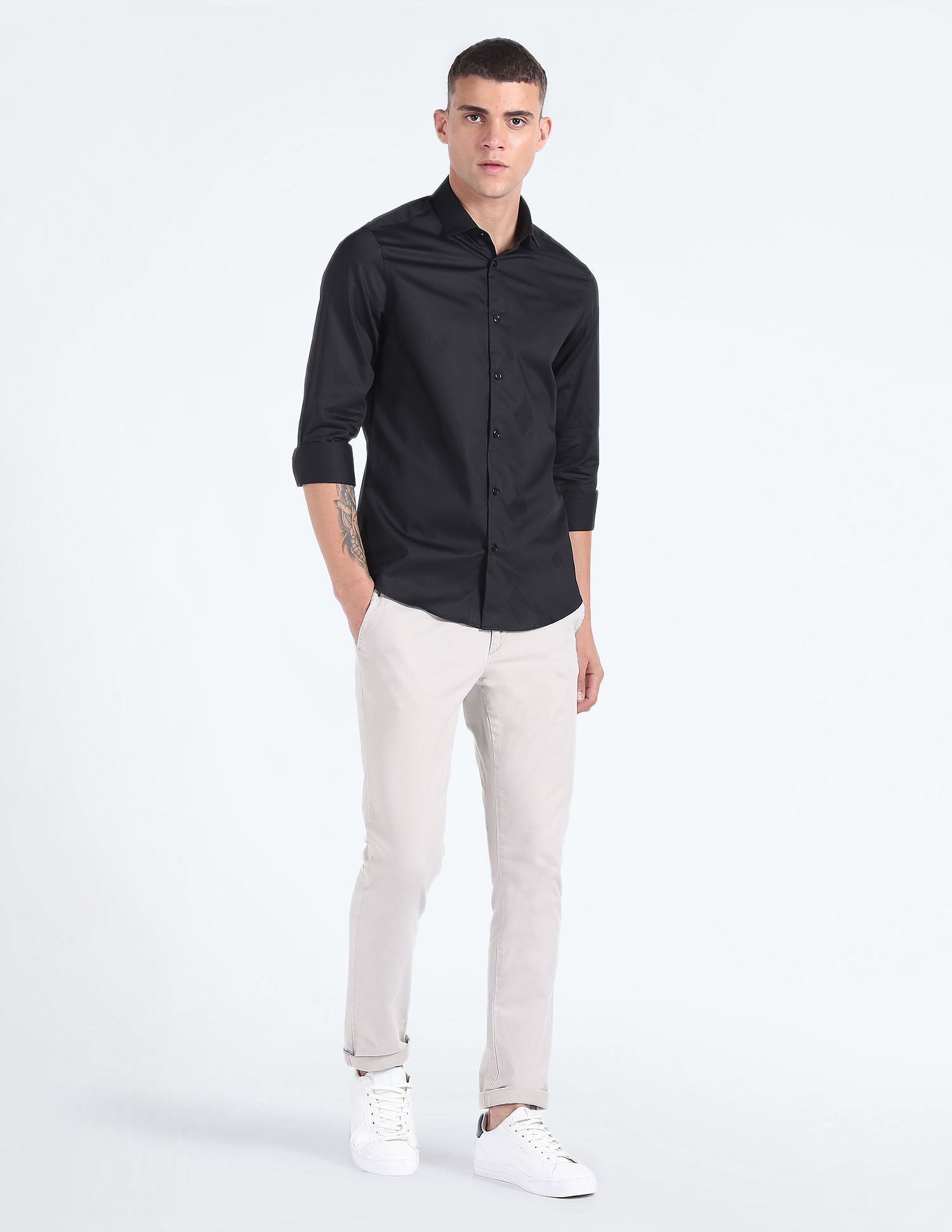 Flying Machine Patterned Jacquard Cotton Shirt