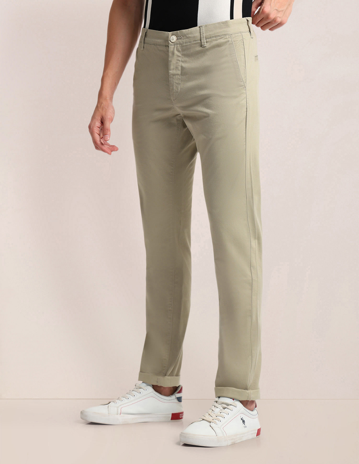 U.S. Polo Assn. Printed Slim Straight Fit Satin Trousers