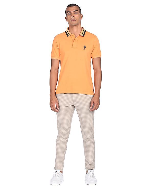 U.S. Polo Assn. Striped Collar Solid Polo Shirt