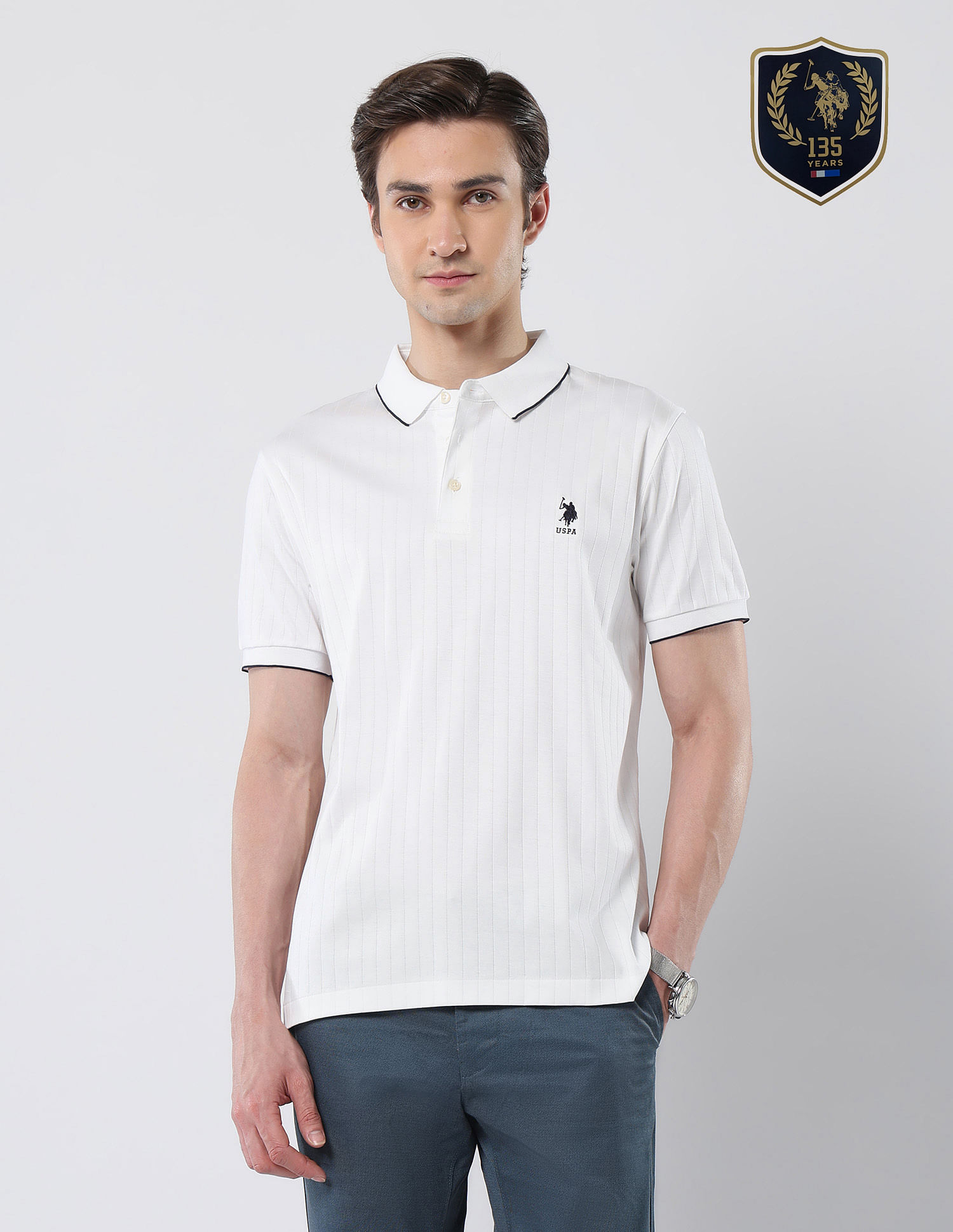 U.S. Polo Assn. Textured Cotton 135 Anniversary Polo Shirt