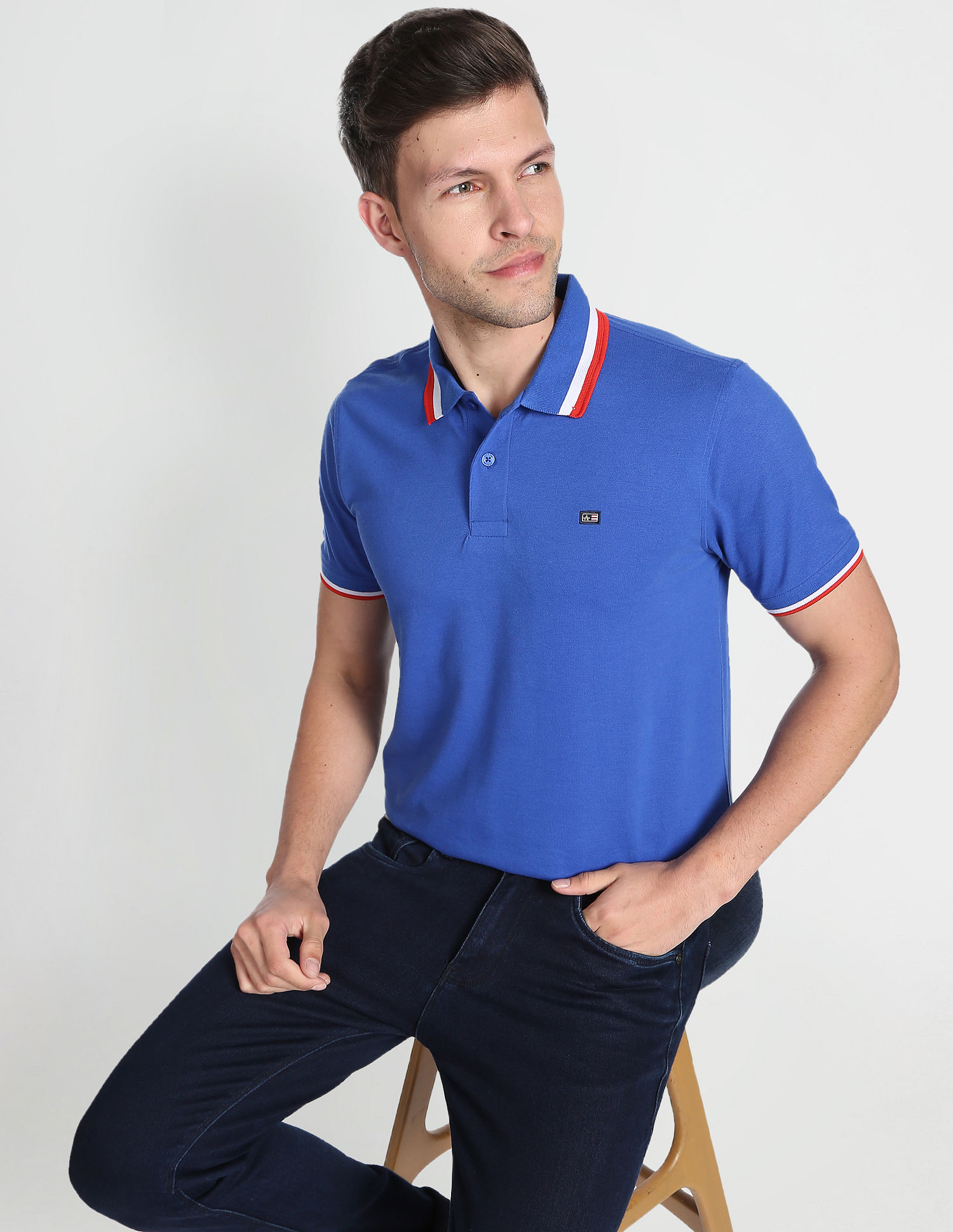 Arrow Sports Striped Collar Pique Polo Shirt