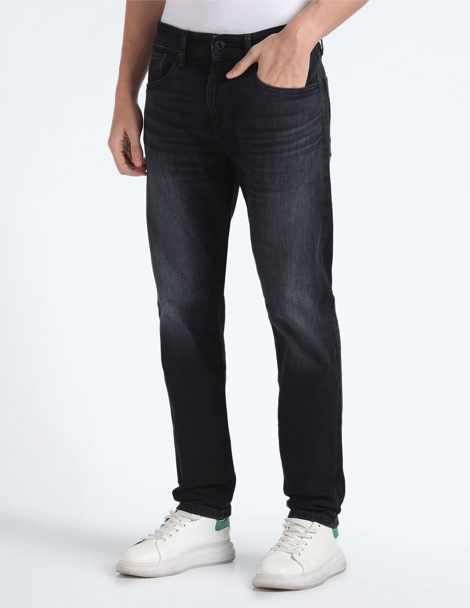 Flying Machine Mid Rise Slash Slim Tapered Jeans