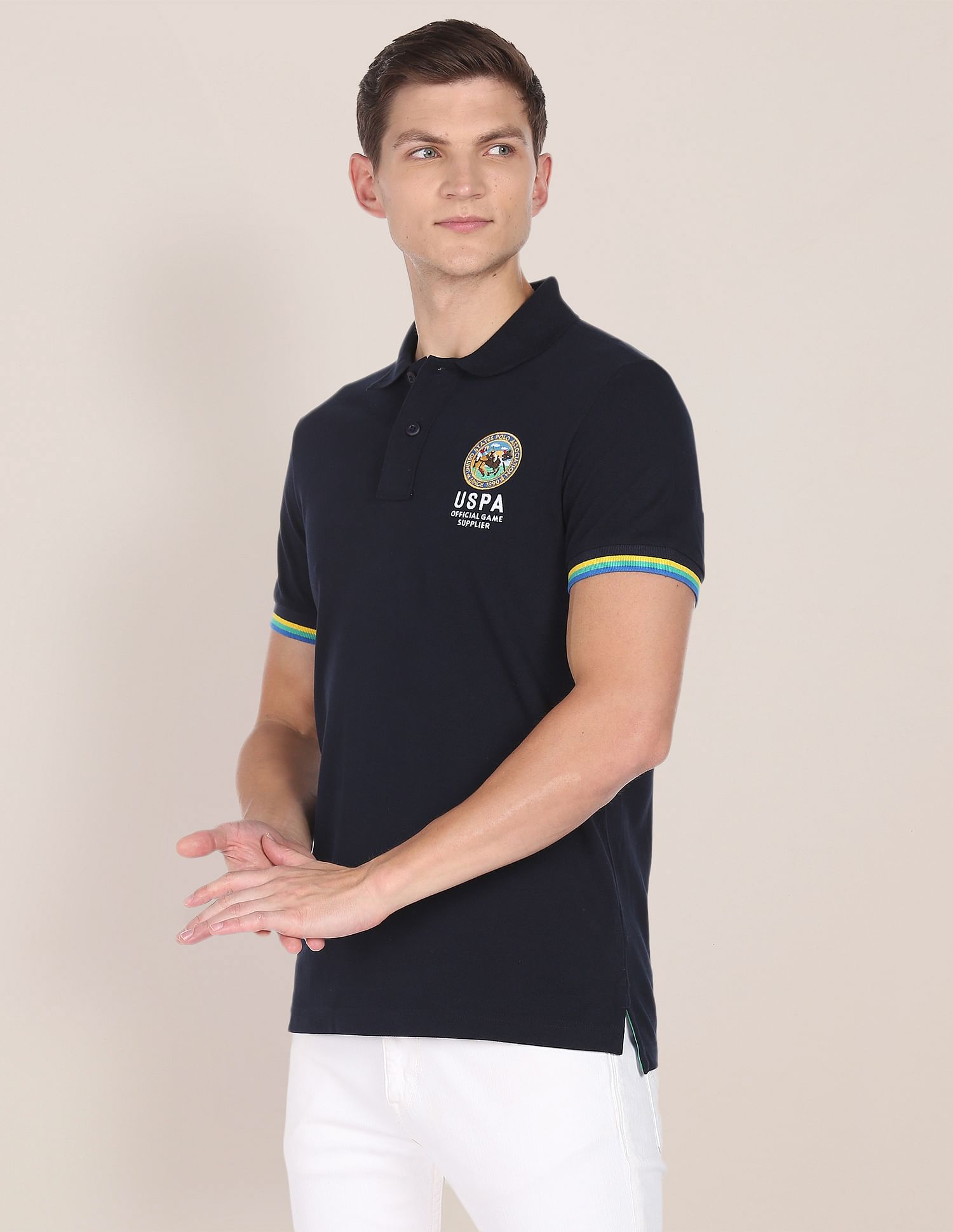 U.S. Polo Assn. Striped Sleeve Hem Logo Polo Shirt