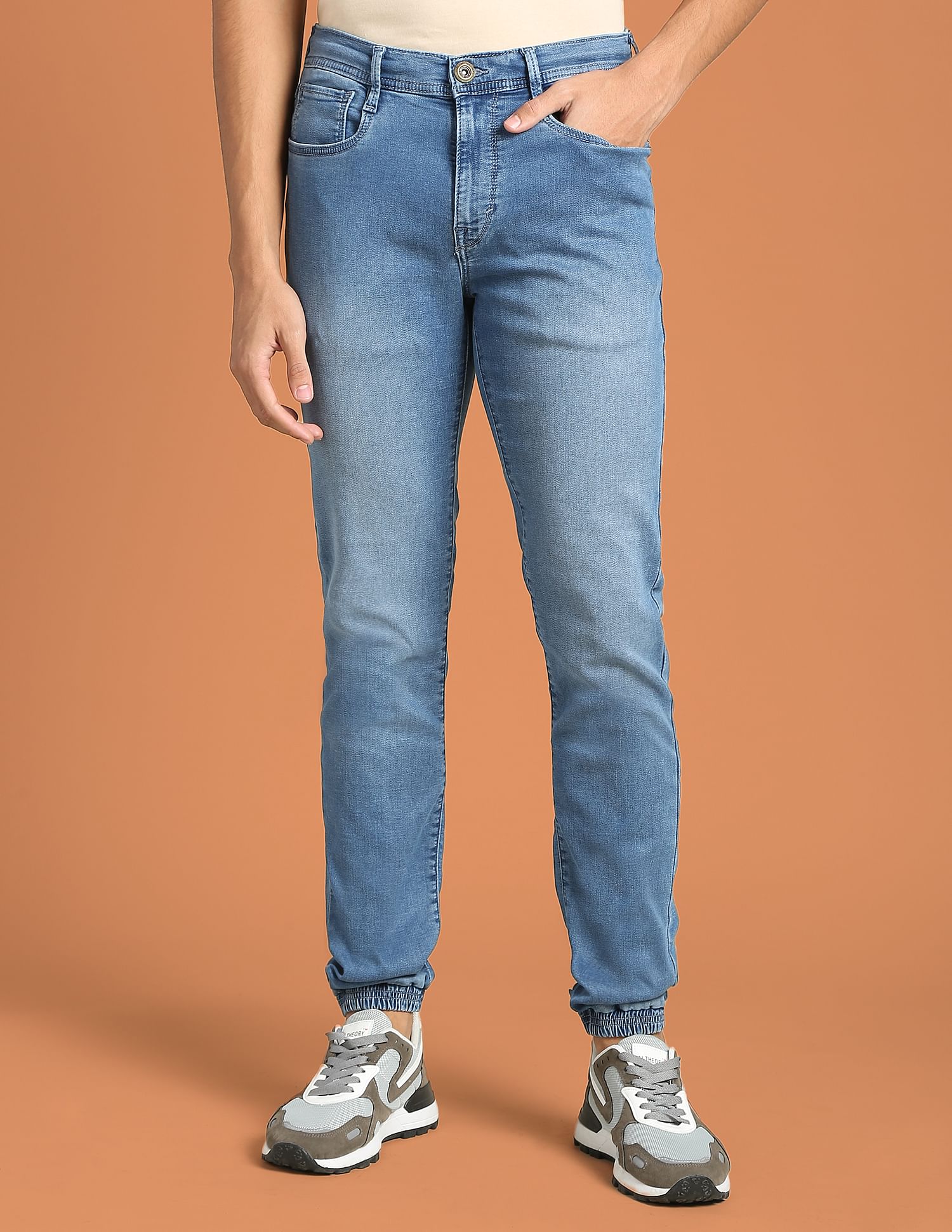 Flying Machine Mid Rise Stone Wash Joggers Jeans