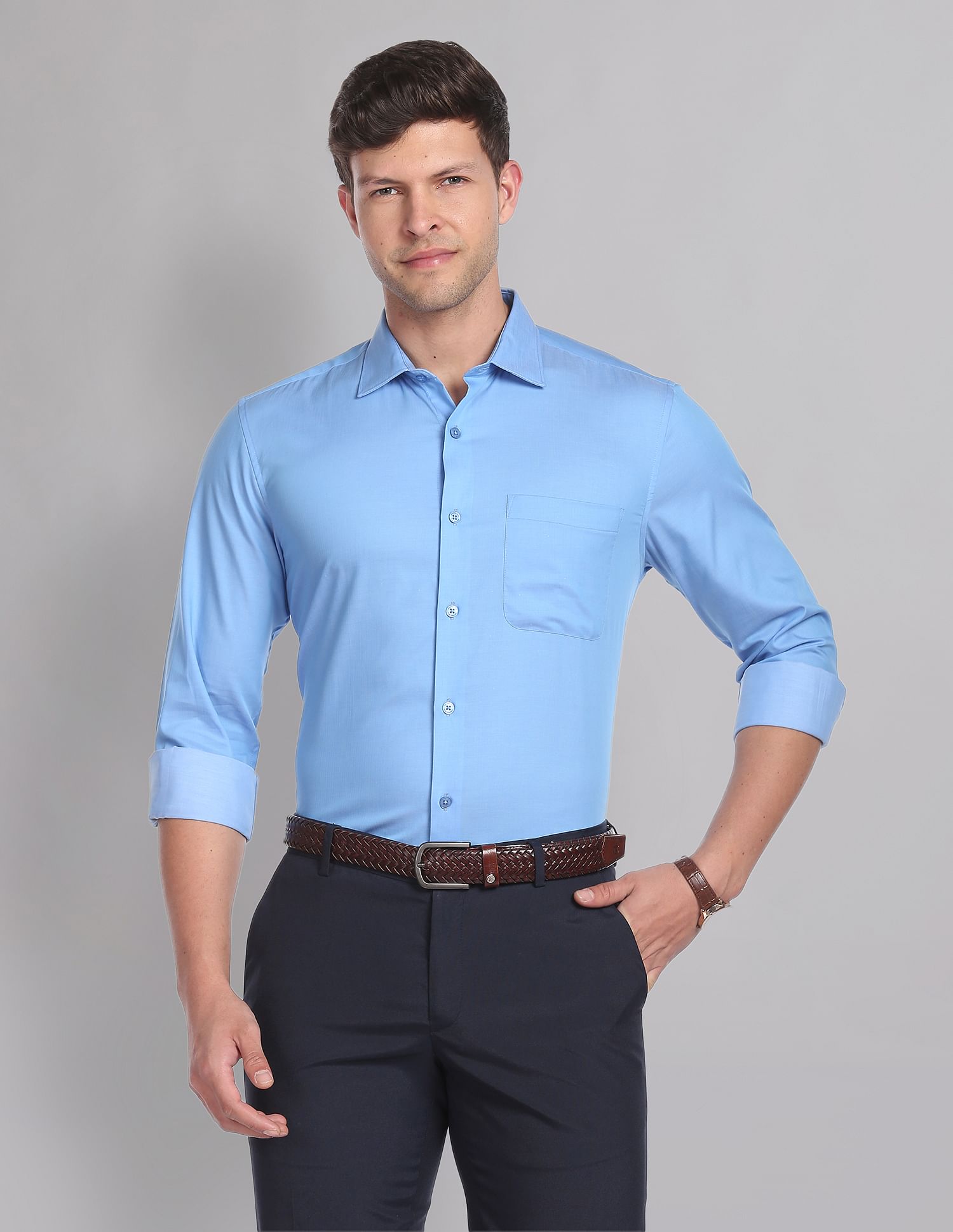 AD by Arvind Everlast Press Herringbone Weave Formal Shirt